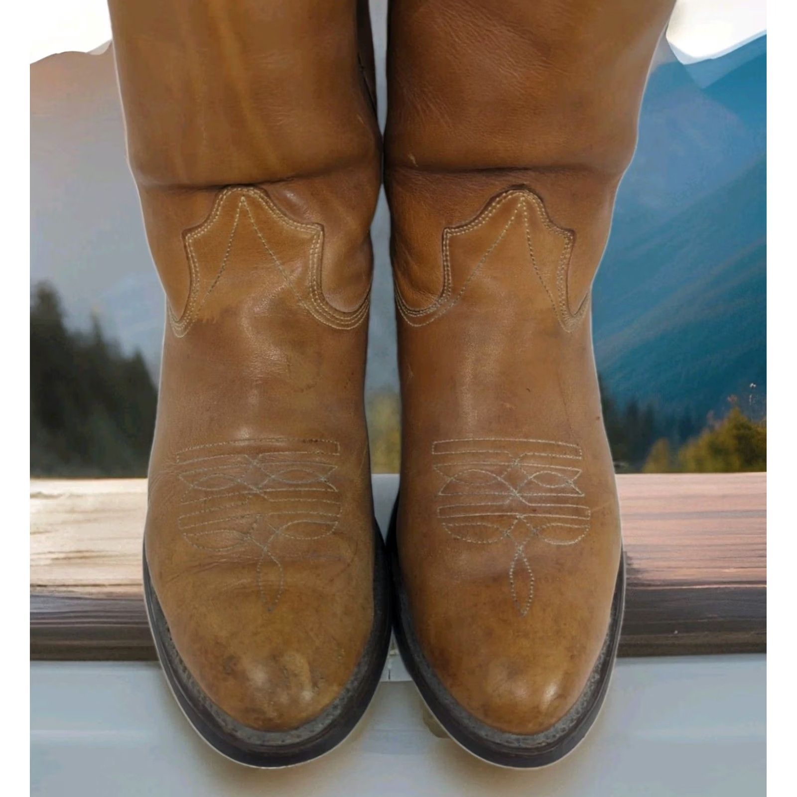 J Brand VINTAGE TEXAS BOOT COMPANY Cowboy Boots Mens 11 Tan Brown Leather Western Avonite Size US 11 / EU 44 - 6 Thumbnail