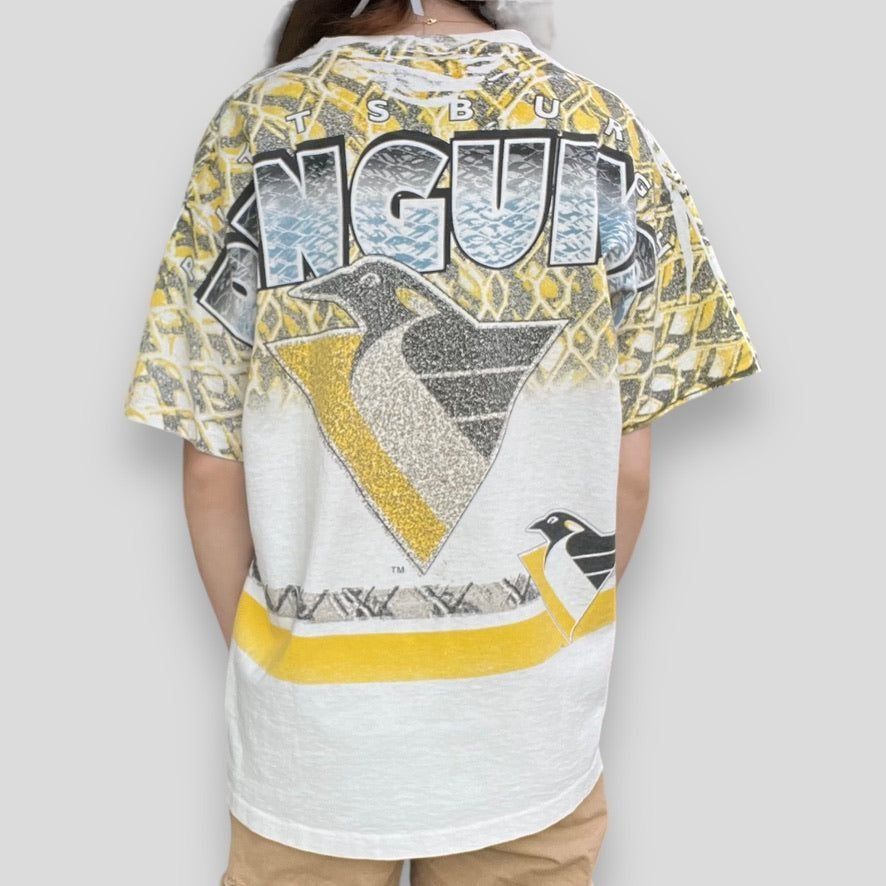 NHL × Vintage Vintage 90s Pittsburgh Penguins AOP All Over Print Tee Size US L / EU 52-54 / 3 - 2 Thumbnail