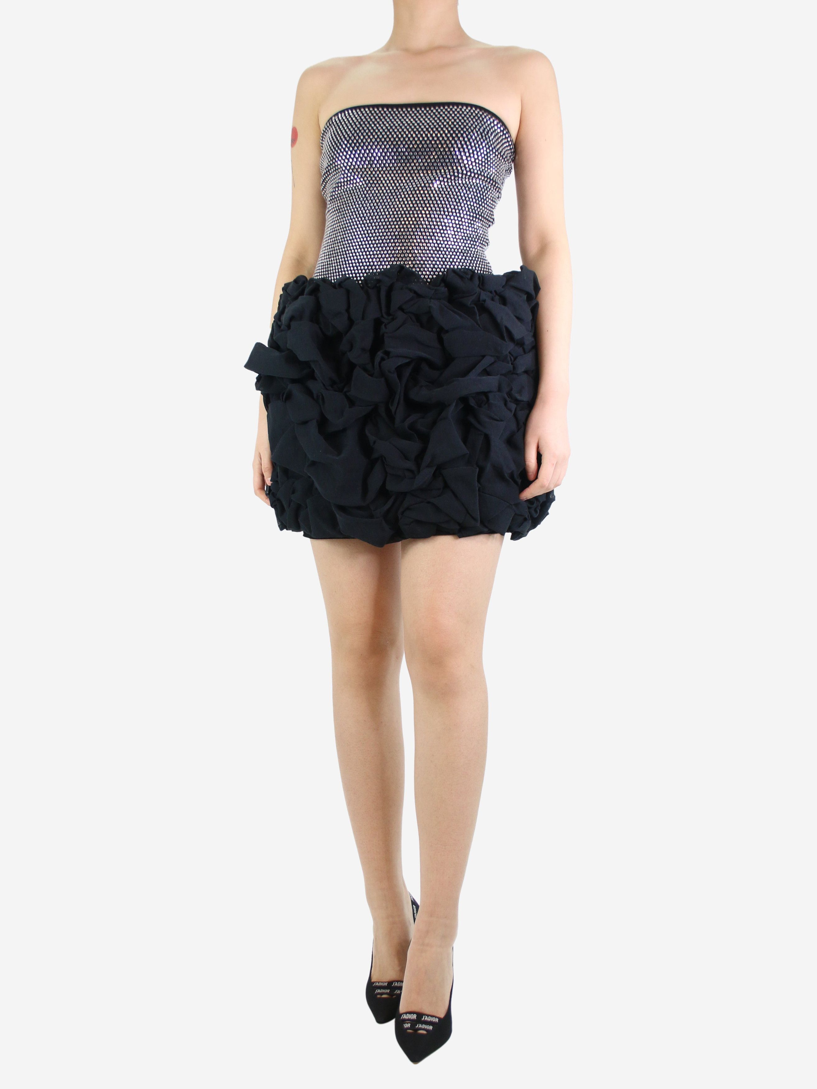 image of Balmain Black Strapless Bejewelled Frill Dress - Size Uk 10, Women's