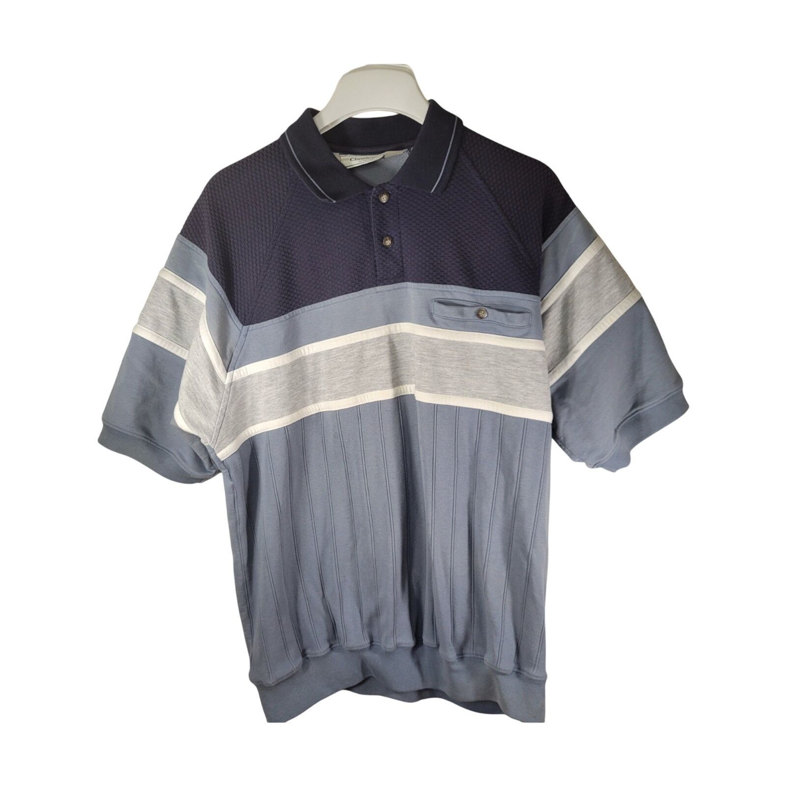Other Classics by Palmland L Blue Gray Striped Cotton Blend Henley Size US L / EU 52-54 / 3 - 1 Thumbnail