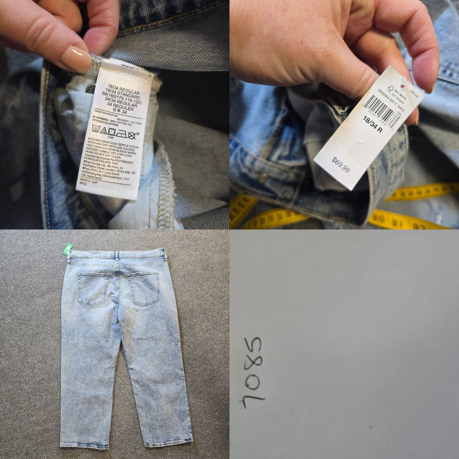 Gap GAP Jeans Women Size 18 Blue Low Rise Straight Crop Distressed Light Wash Casual Jeans - 5-Pocket Denim Inseam 27 in Size 40" / US 18 - 8 Thumbnail