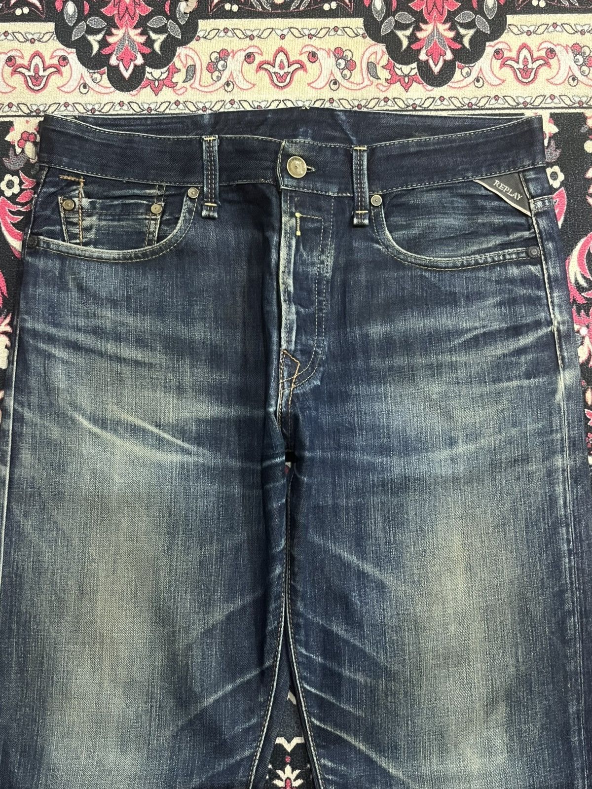 Replay Vintage Replay Dark Blue Faded Washed Buttonfly Flare Jeans Size US 32 / EU 48 - 4 Thumbnail