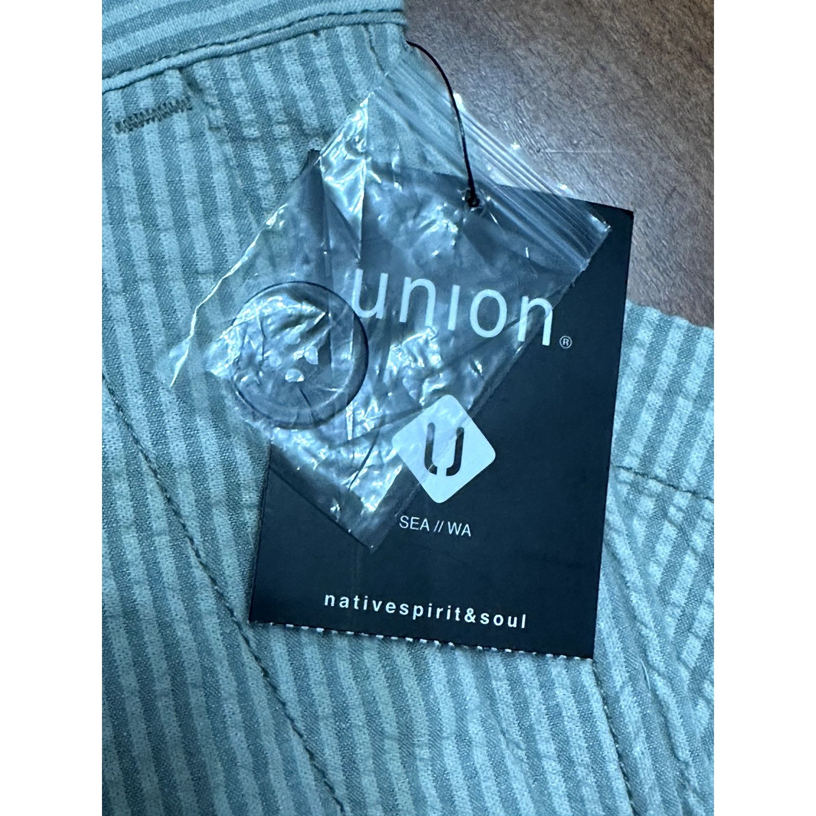 Other Union Chino Shorts Seersucker Flat Front Green White 36W NWT Size US 36 / EU 52 - 7 Thumbnail