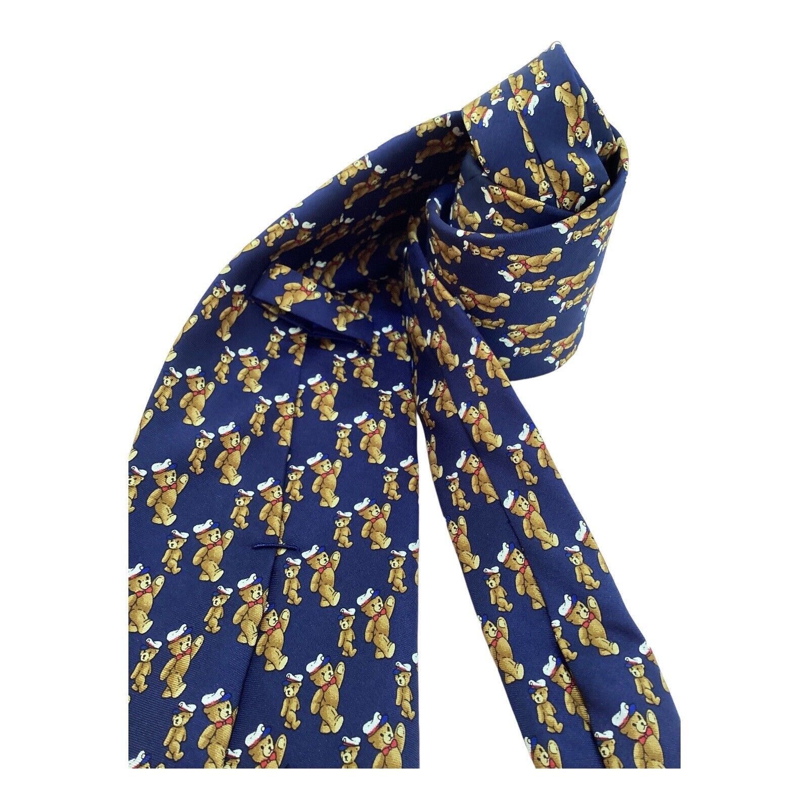 Breuer BREUER Blue Teddy Bear Print Luxury Silk Tie Hand Made In Fr Size ONE SIZE - 2 Thumbnail