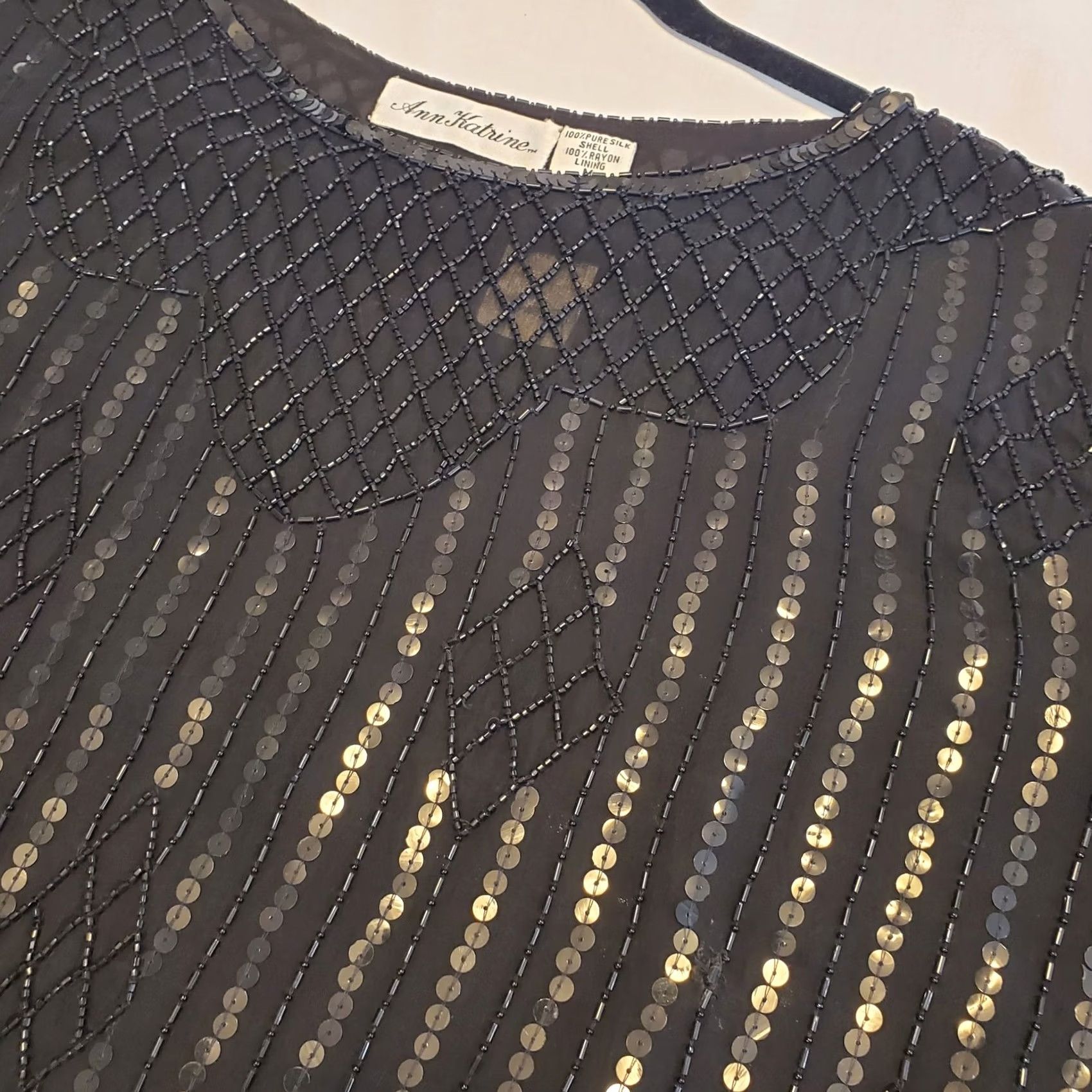 Vintage VINTAGE Ann Katrine Silk Hand Beaded Evening Top Blouse Black M 80s Size M / US 6-8 / IT 42-44 - 5 Thumbnail