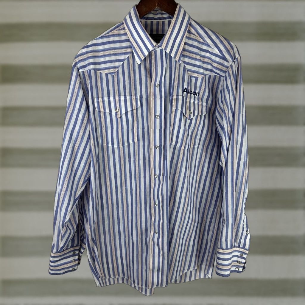 Vintage VINTAGE Panhandle Slim 16.5/35 Blue White Stripe Western Cowboy Pearl Snap Shirt Size US XL / EU 56 / 4 - 1 Thumbnail