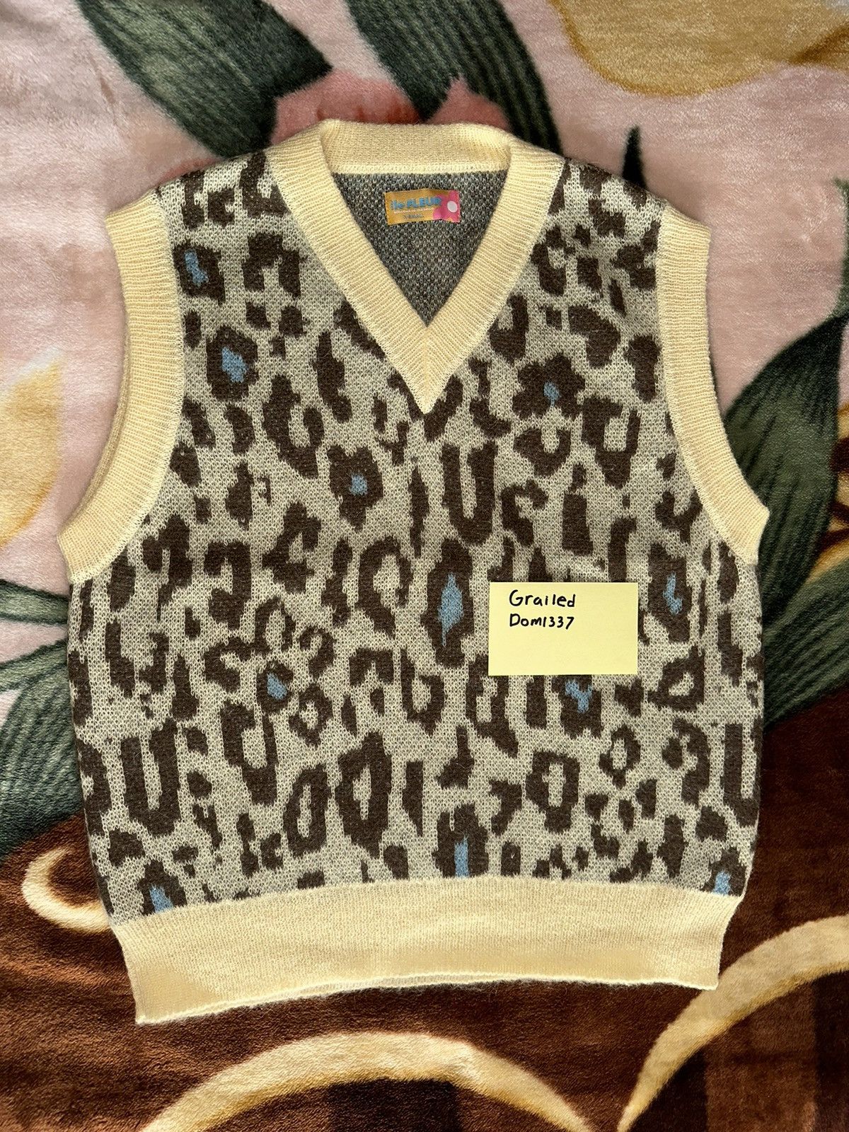 image of Golf Le Fleur Digi Leopard Mohair Sweater Vest in Cream, Men's (Size XS)