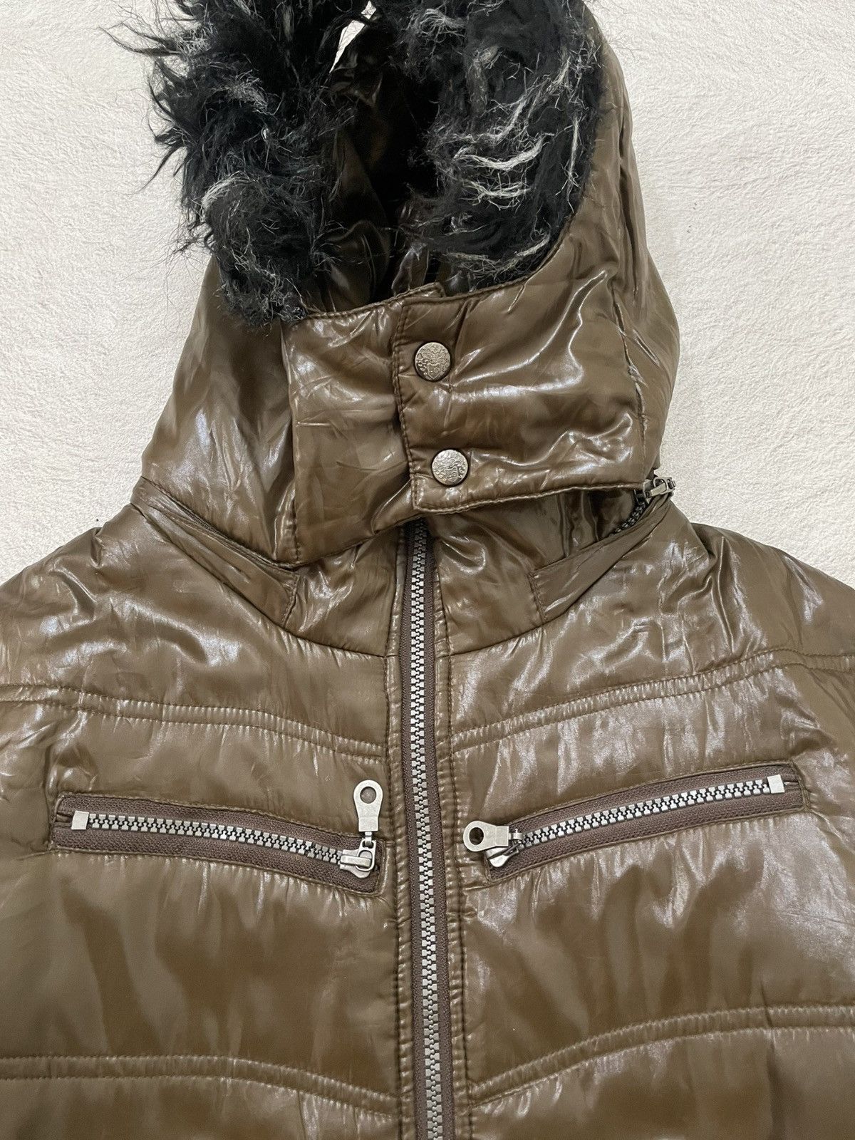 14th Addiction 2000s Japanese Brown Faux Leather Puffer Jacket Fur Hood Y2K Size US M / EU 48-50 / 2 - 5 Thumbnail