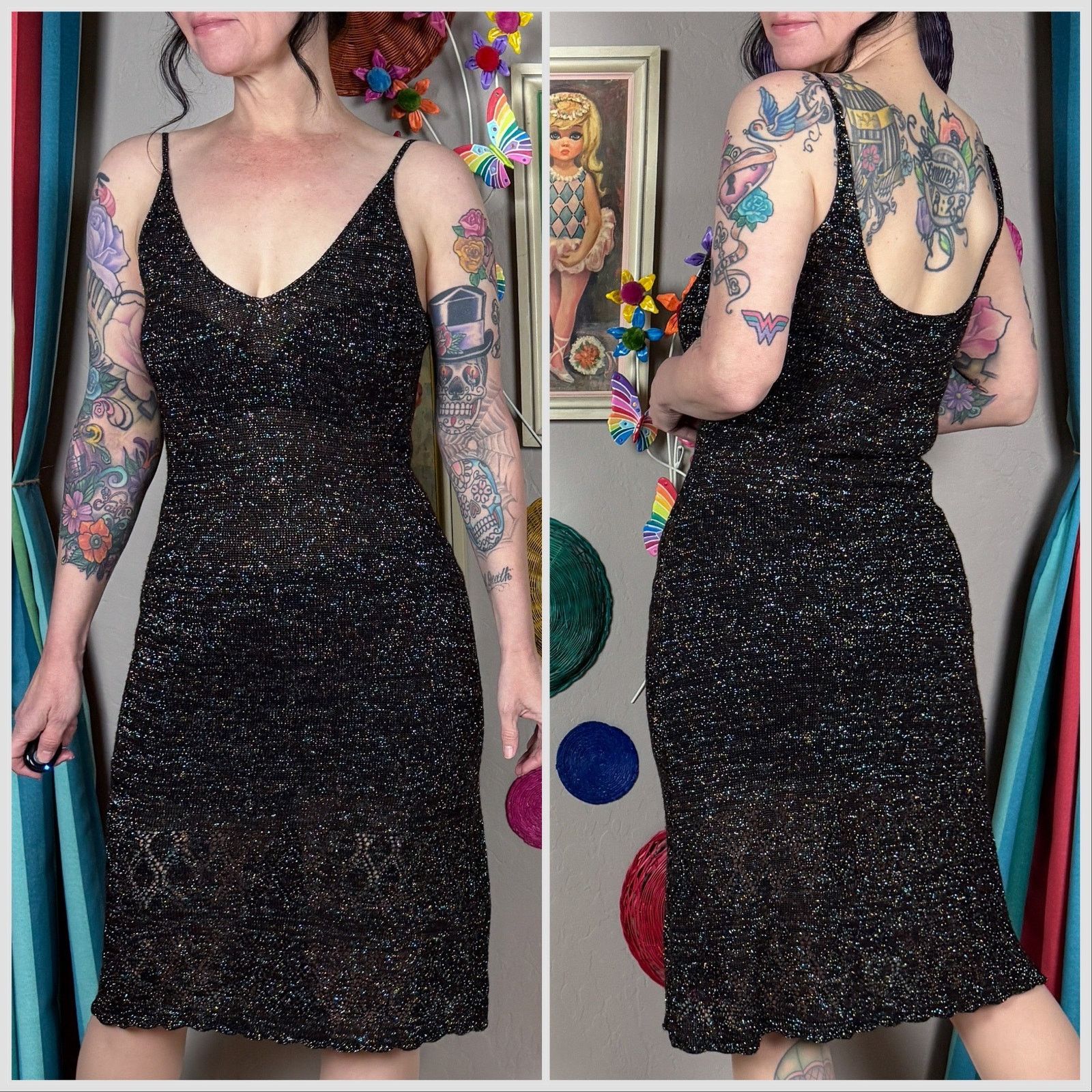 Vintage Vintage Y2K Brown Lurex Pointelle Knit Midi Sweater Dress Size M / US 6-8 / IT 42-44 - 3 Thumbnail