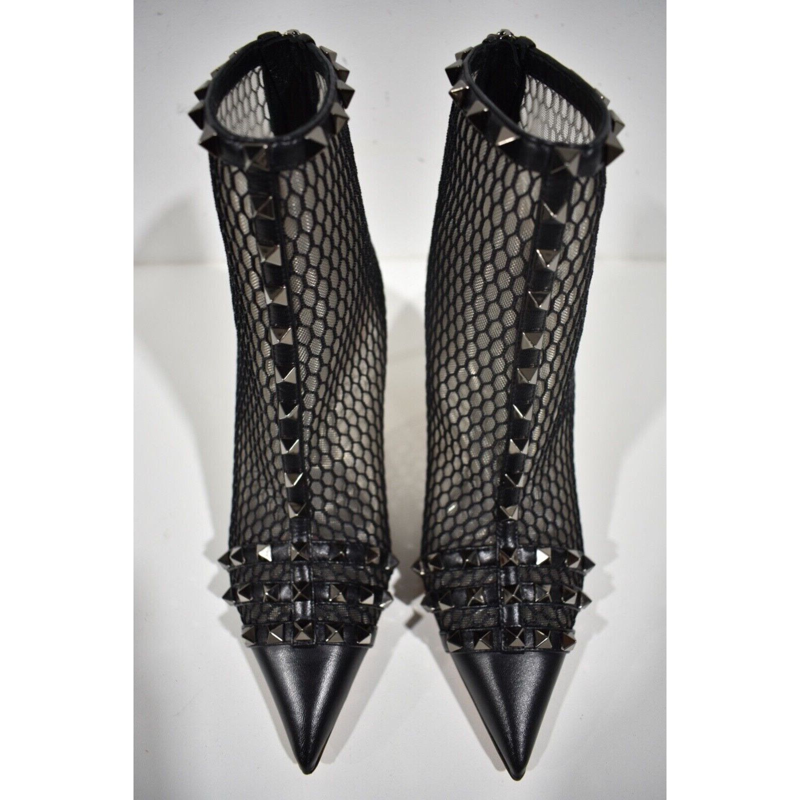 Valentino Valentino Rockstud Black Mesh Leather Stud Heel Pointed Size US 7 / IT 37 - 8 Thumbnail