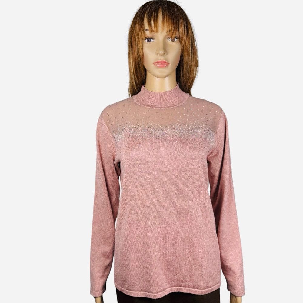 Other NWT New Cable & Gauge Dusty Rose Rhinestones Turtleneck Swe Size L / US 10 / IT 46 - 1 Thumbnail