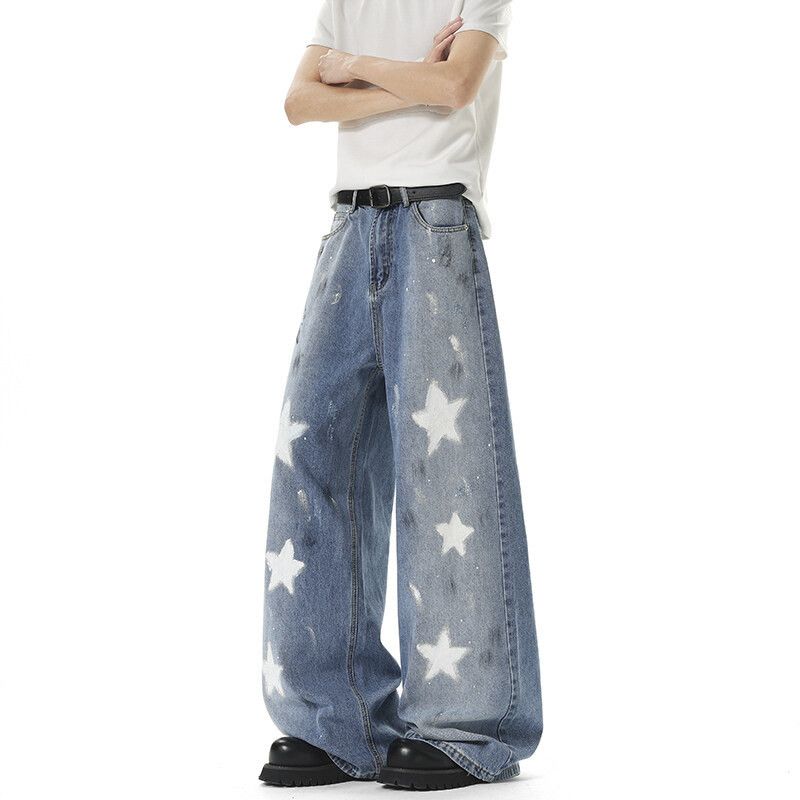 Japanese Brand American men's street loose straight star graffiti jeans Size US 32 / EU 48 - 3 Thumbnail