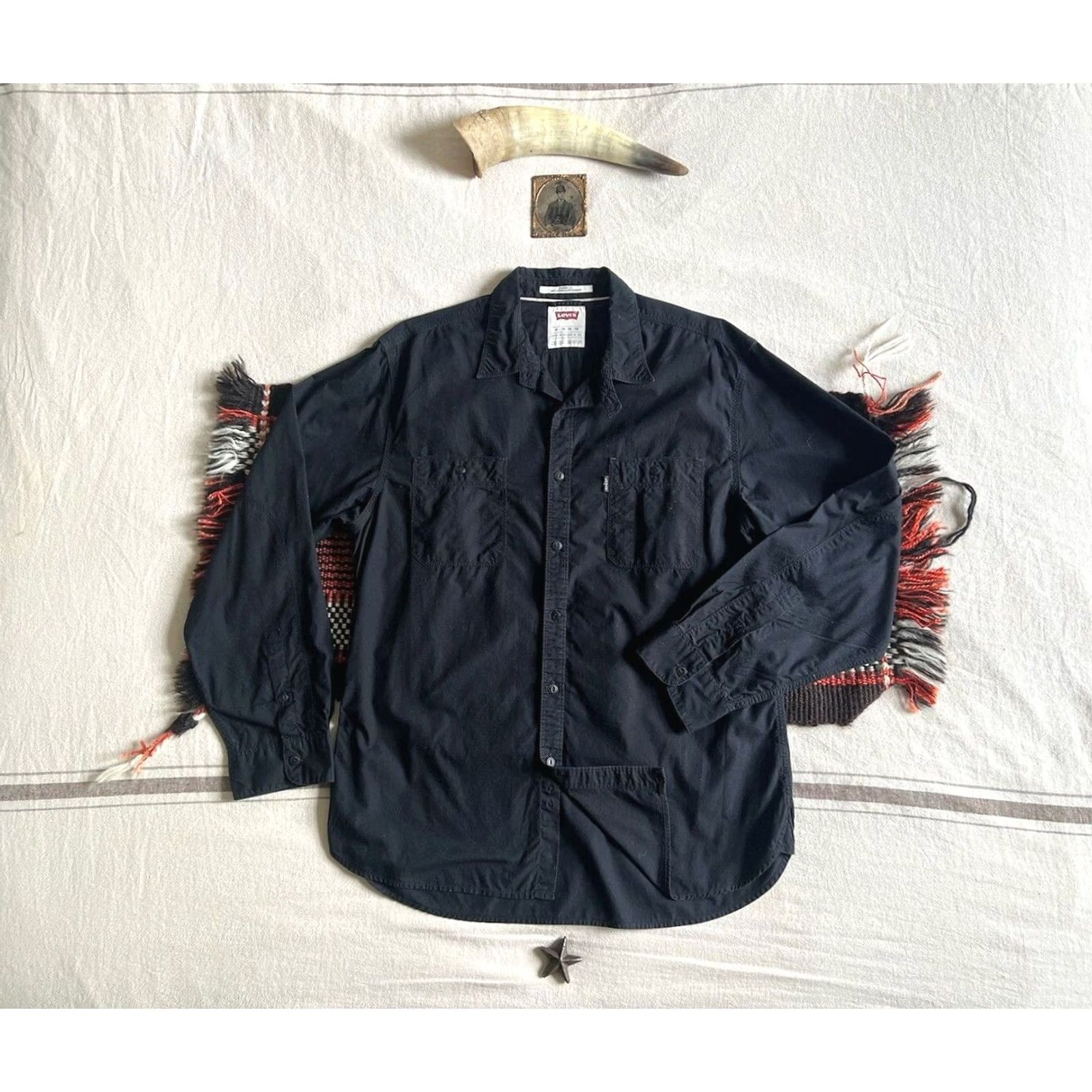 Levi's VINTAGE Levi's US Navy Deck Shirt XL Black Button-Up Mens Size US XL / EU 56 / 4 - 2 Thumbnail