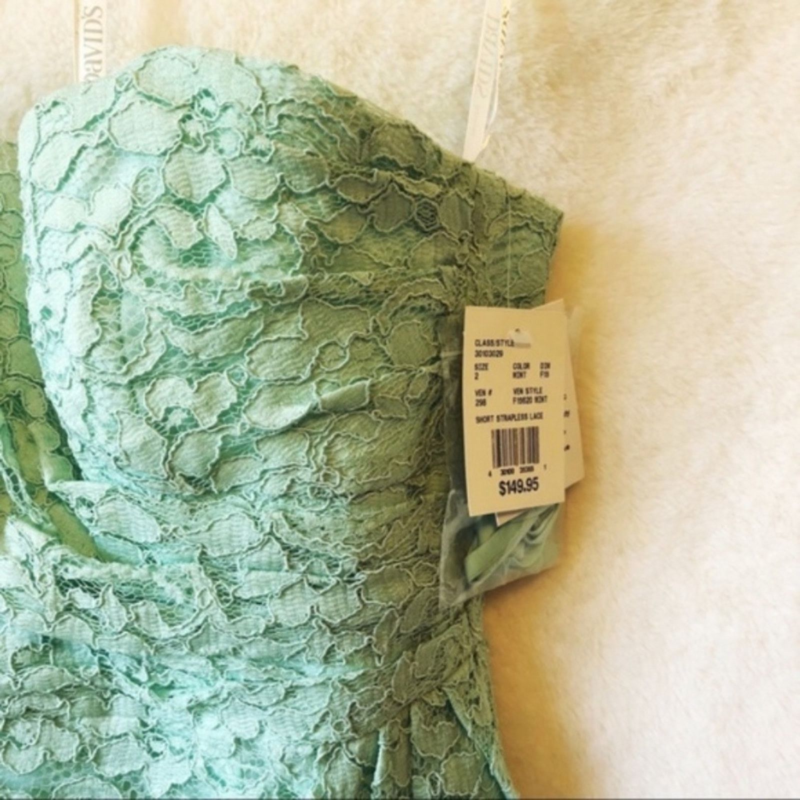 Other David’s Bridal Teal Short Strapless Lace Dress Size XS / US 0-2 / IT 36-38 - 15 Thumbnail