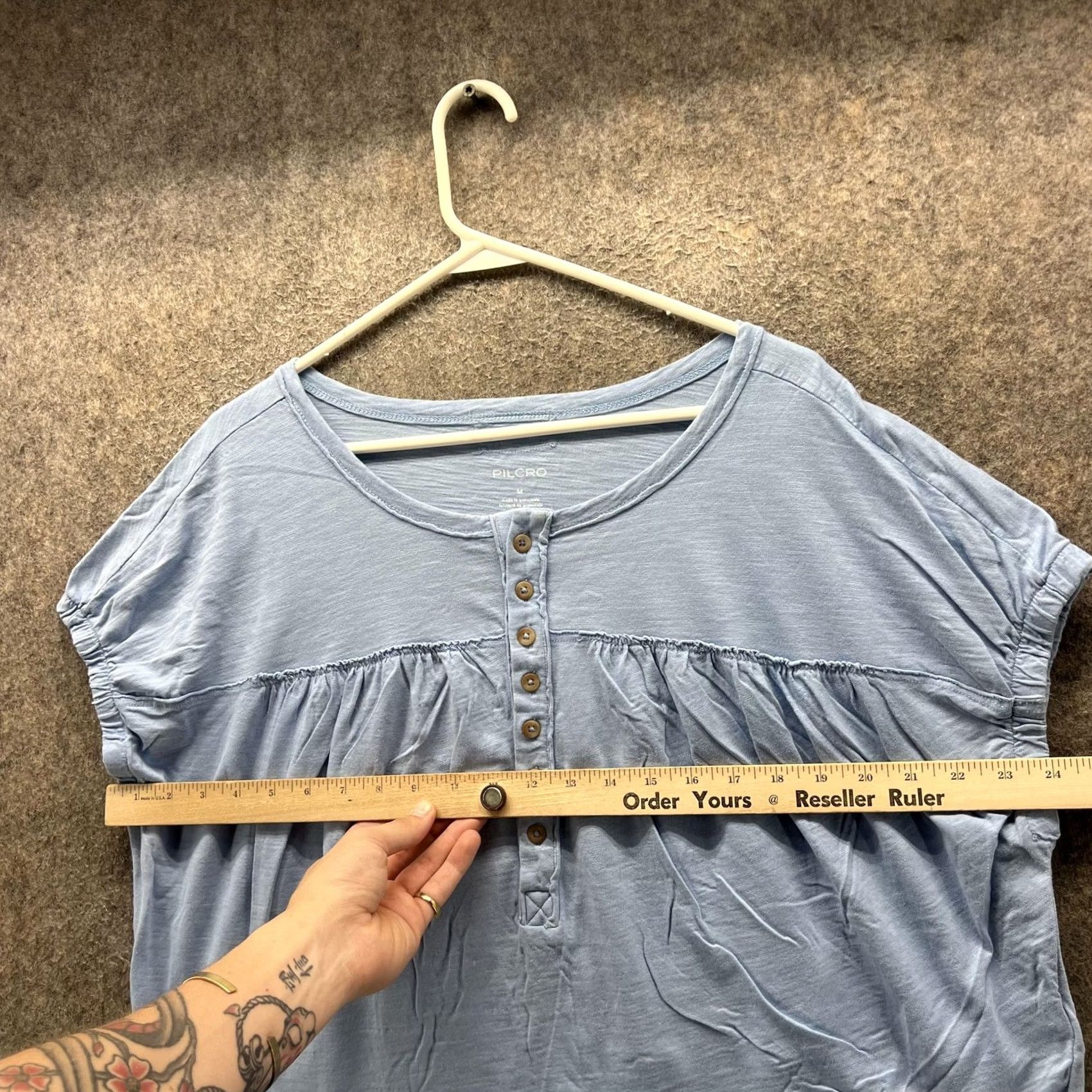 Vintage Pilcro Shirt Womens Medium Blue 100% Cotton Scoop Neck Button Dolman Tee Top Size M / US 6-8 / IT 42-44 - 6 Thumbnail