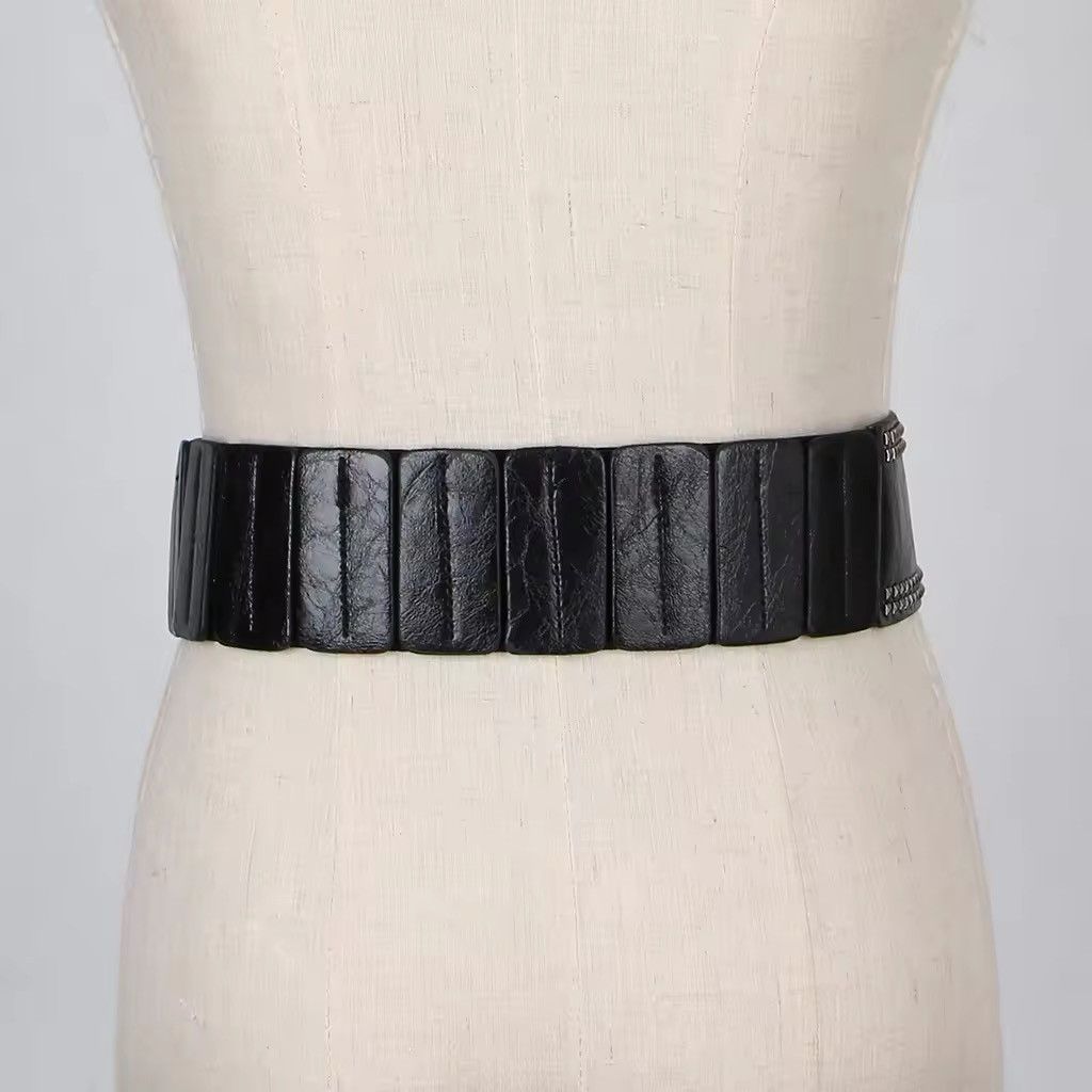 Japanese Brand × Leather PU Leather Punk Elastic Gothic Rivets Wide Cinch Belt Size ONE SIZE - 2 Thumbnail