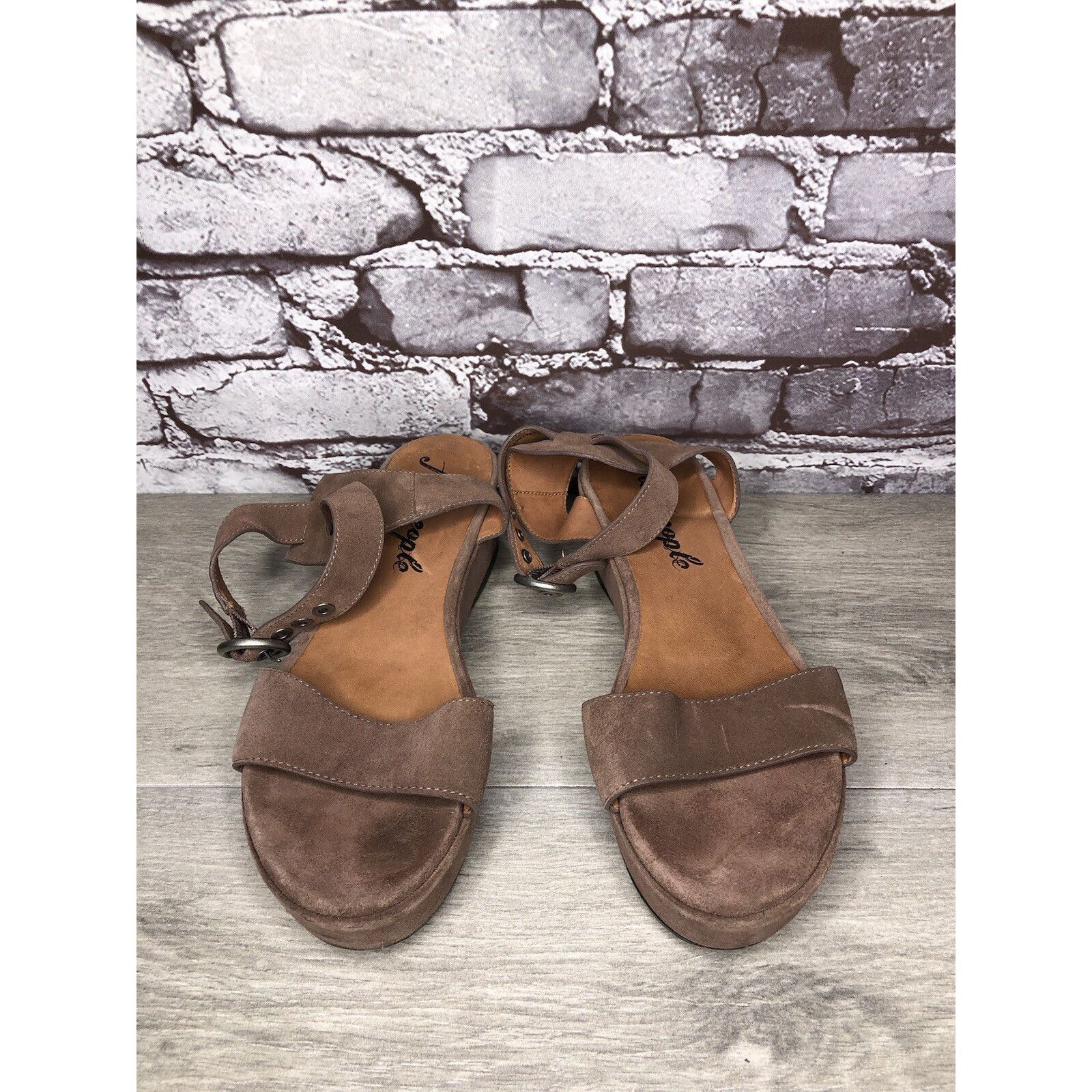 Free People Free People Plum Taupe Suede Platform Ankle Strap Sandals Wo Size US 8 / IT 38 - 2 Thumbnail