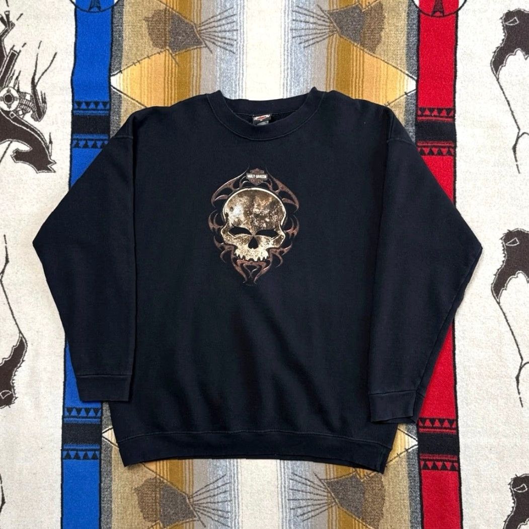 Harley Davidson VINTAGE Harley Davidson Skull Crewneck Sweatshirt Men XL Biker 90s Y2k Sweatshirt Crew Neck Long Sleeve Black Size US XL / EU 56 / 4 - 2 Thumbnail