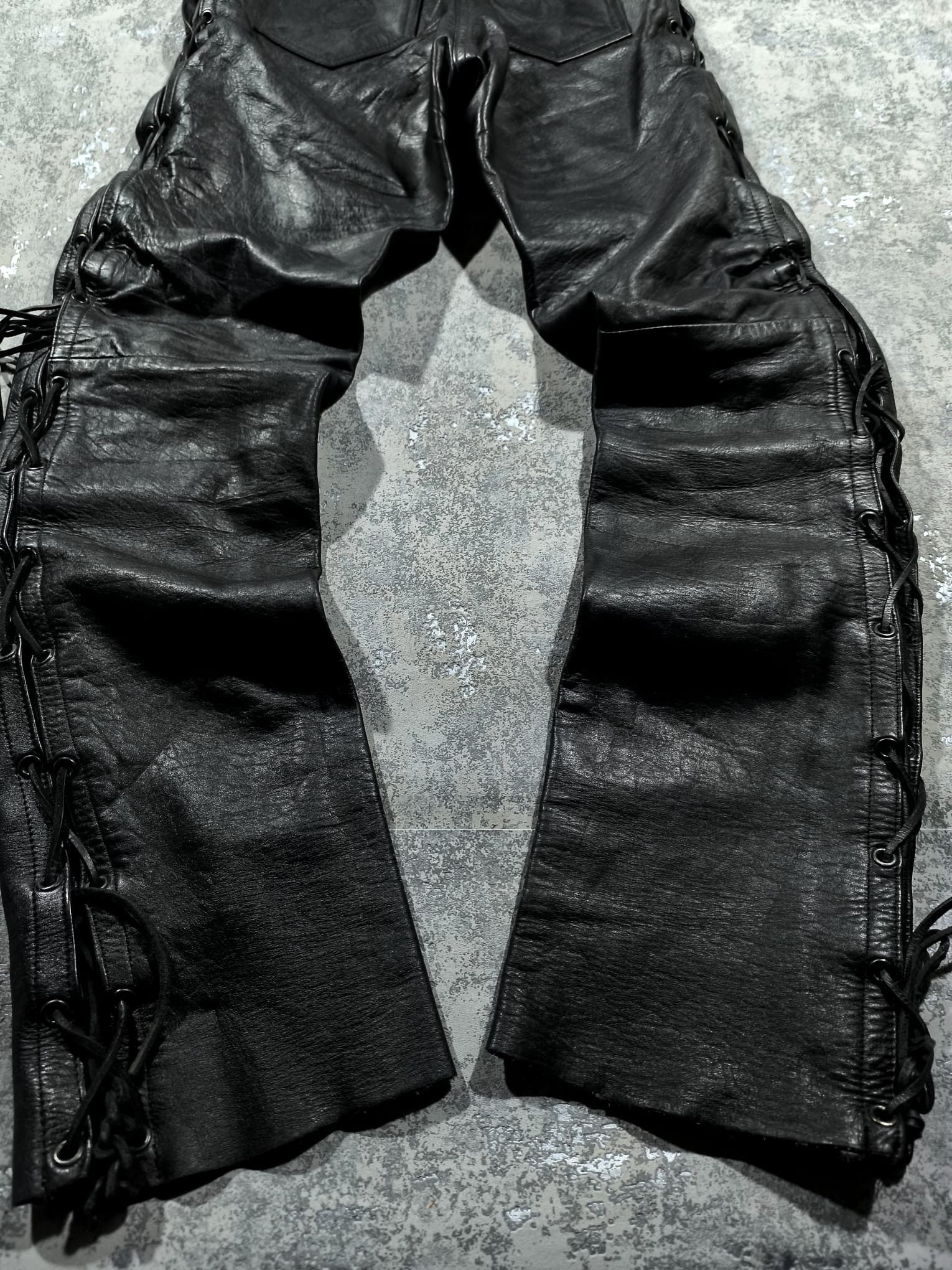 Leather kmrii moto type string leather pants vtg opium rockstar Size 29" - 3 Thumbnail