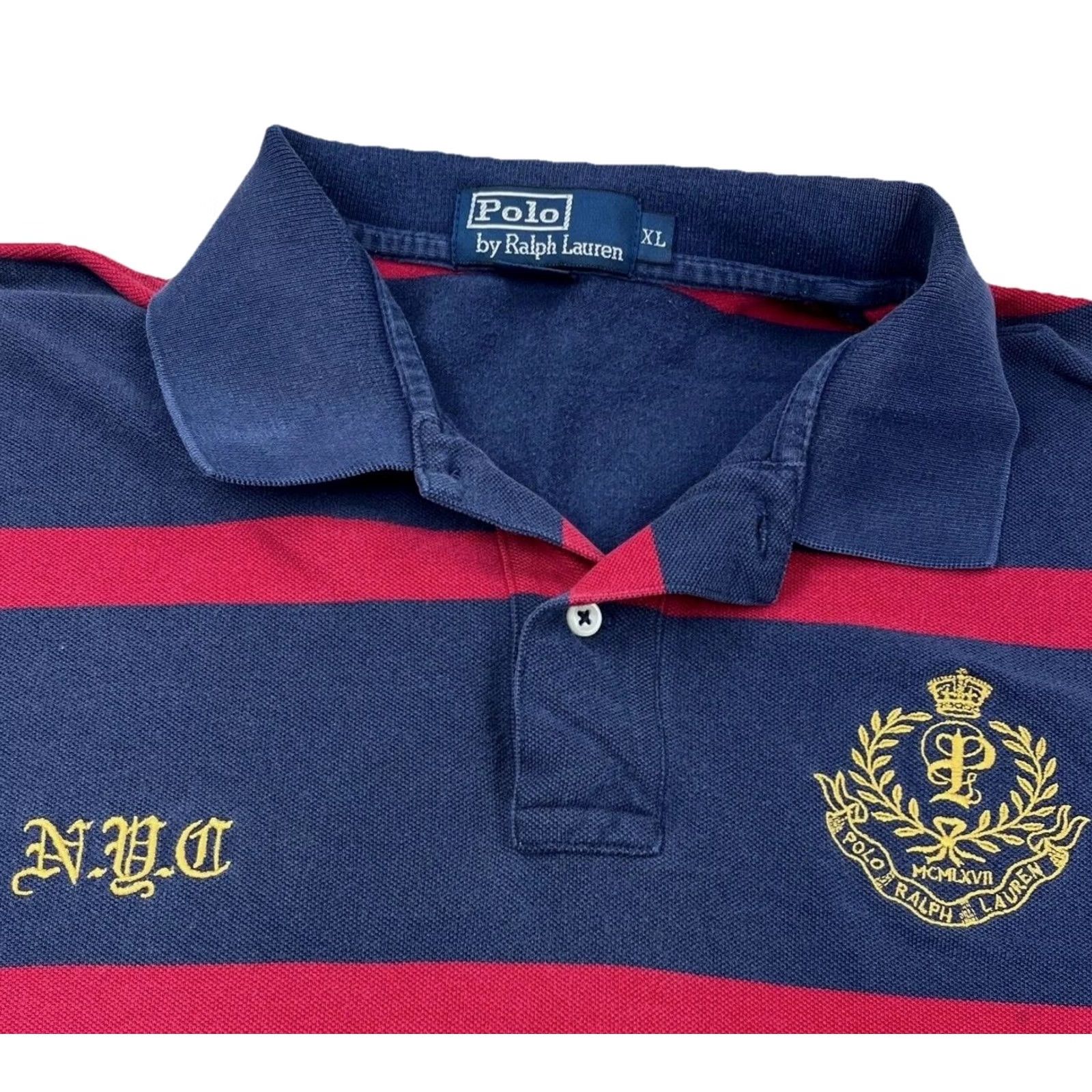 Polo Ralph Lauren VINTAGE Polo Ralph Lauren Shirt Men XL Blue Red Striped Rugby Gold NYC Crest Y2K Size US XL / EU 56 / 4 - 2 Thumbnail