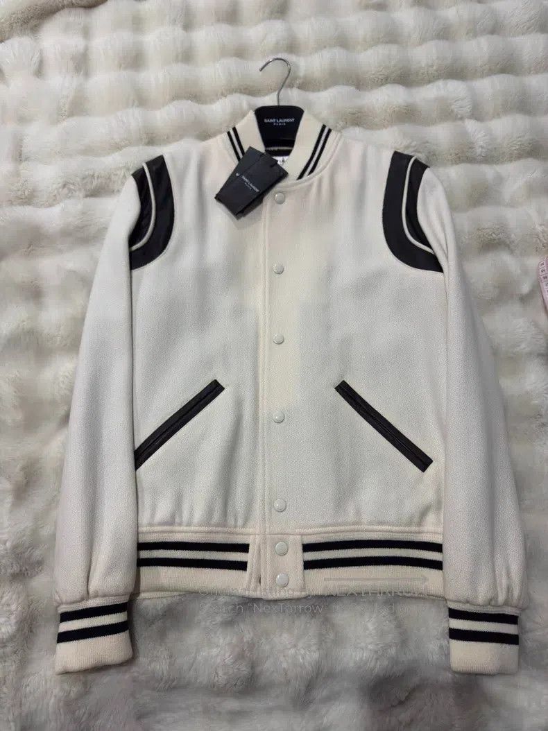 Saint Laurent Paris Saint Laurent Paris White Teddy Baseball Jacket Size US M / EU 48-50 / 2 - 1 Thumbnail