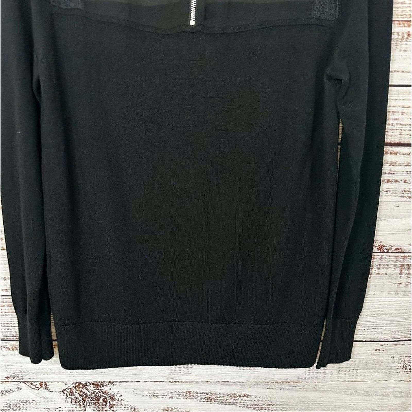 Sandro Sandro Paris Wool Cashmere Lace Accent Blouse Black, Small Size S / US 4 / IT 40 - 11 Thumbnail