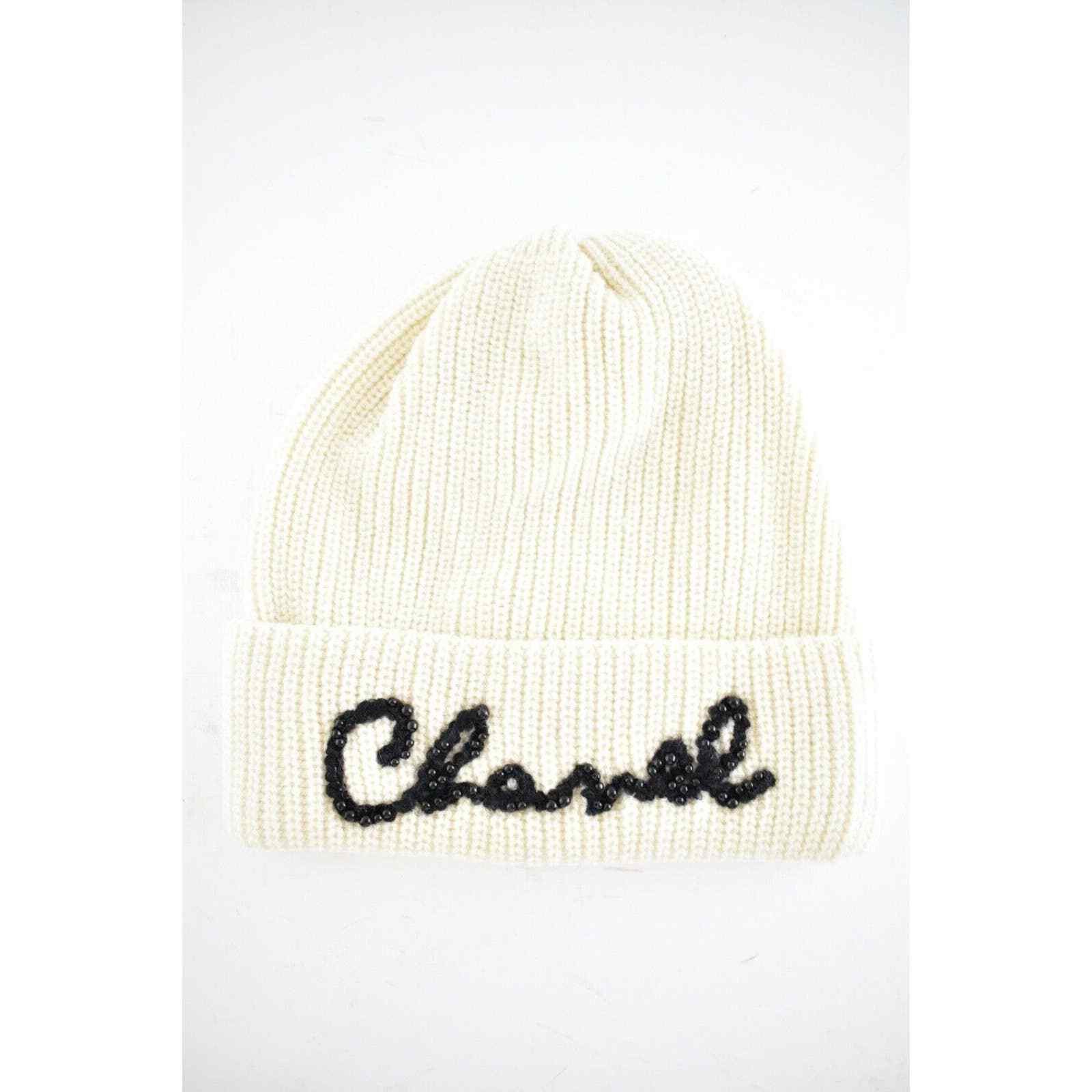 Chanel Chanel Black Pearl White CC Script Logo Beanie Winter Hat Size ONE SIZE - 2 Thumbnail