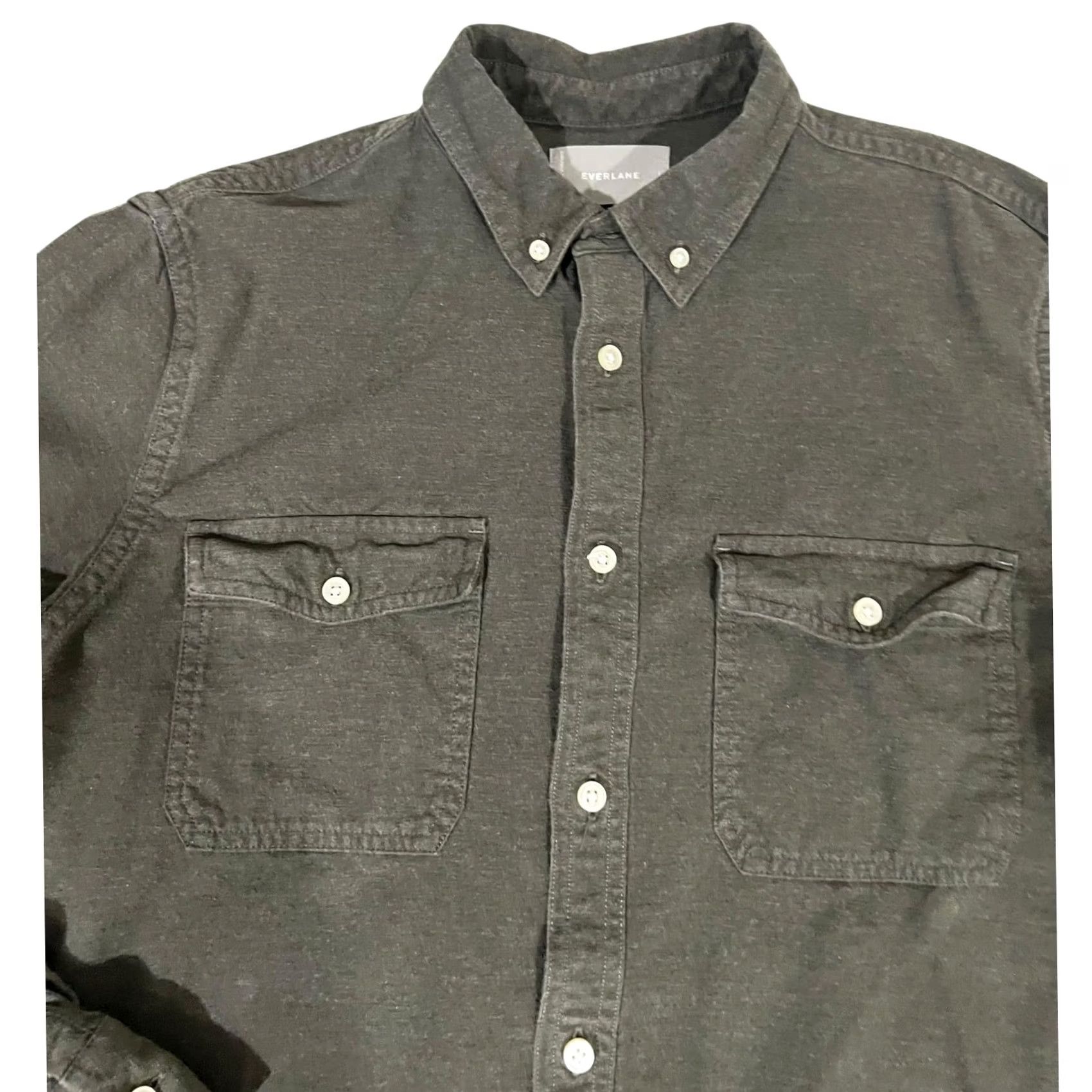 Everlane Everlane Men’s Brushed Flannel Shirt Heathered Thyme Button Front Cotton Sz L Mens Long Sleeve Collared Solid Green Size US L / EU 52-54 / 3 - 4 Thumbnail