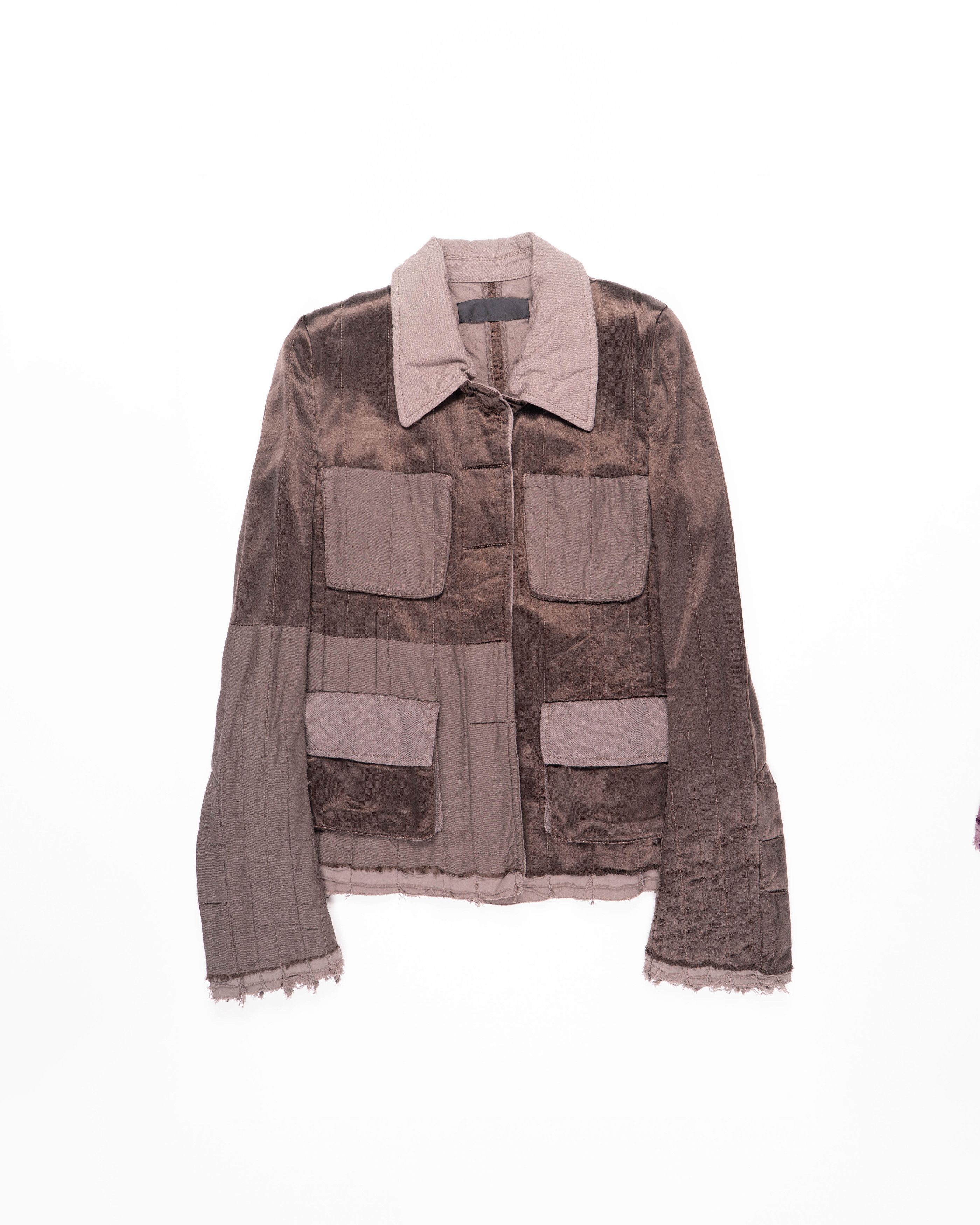 Haider Ackermann FW18 Distressed Workwear Jacket in Khaki Silk Satin Size S / US 4 / IT 40 - 1 Thumbnail