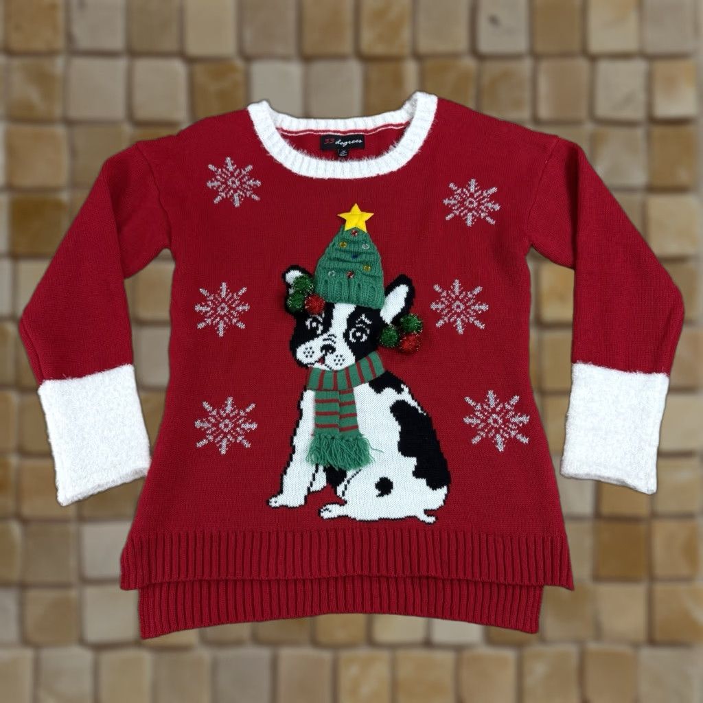 Vintage VINTAGE 33 Degrees Christmas Sweater, Womens Medium Holiday Ugly Sweater Red Pug Dog Size M / US 6-8 / IT 42-44 - 1 Thumbnail