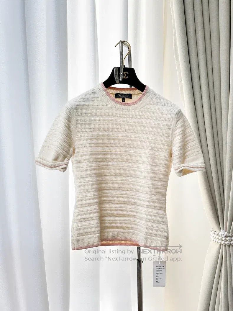 Loro Piana Loro Piana Beige cashmere knit top with pink edges Size XS / US 0-2 / IT 36-38 - 1 Thumbnail
