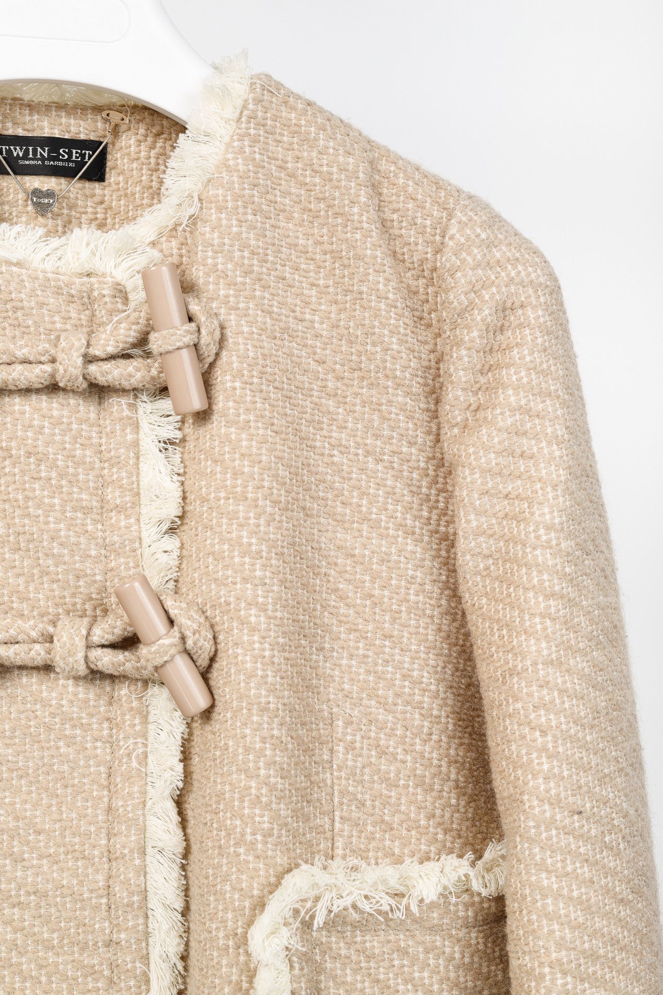 TWINSET Twinset Taupe Cotton-Blend Tweed Frog-Fastener Jacket Size M / US 6-8 / IT 42-44 - 5 Thumbnail