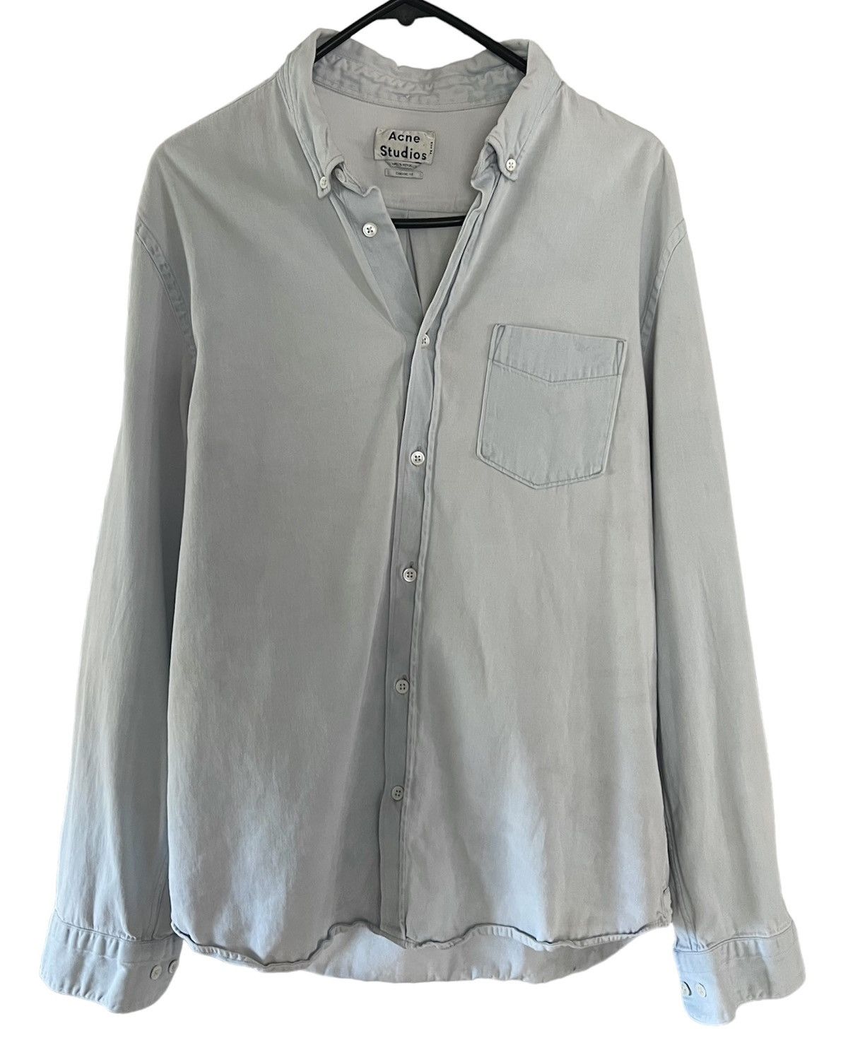 image of Acne Studios Light Blue Washed Button Up Runway Overshirt, Men's (Size XL)