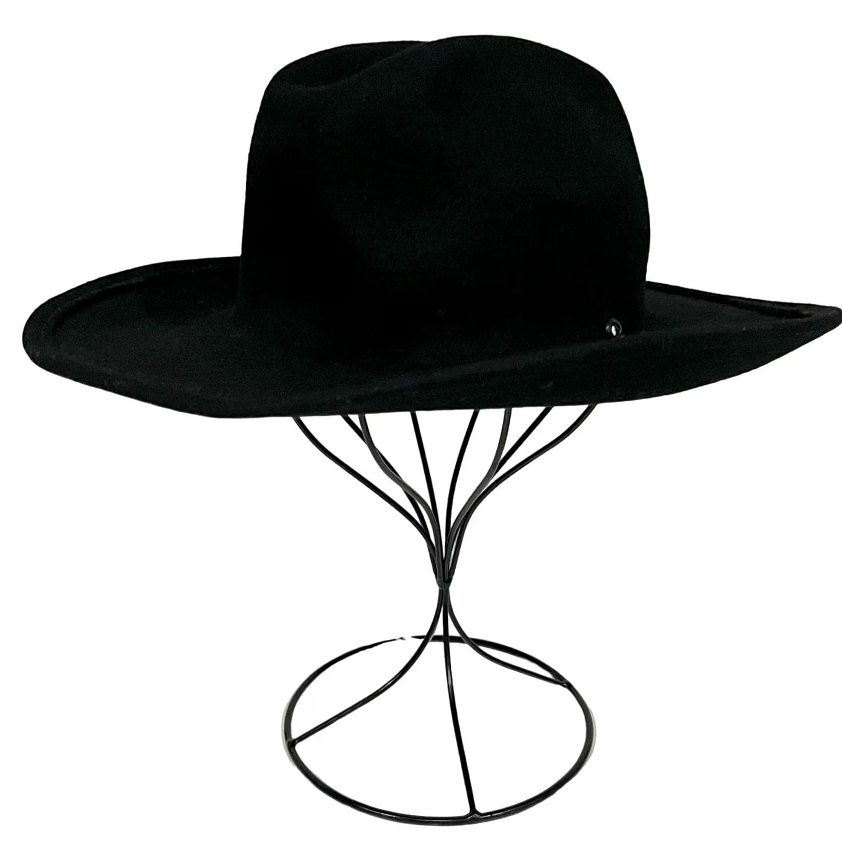 Vintage Nobu Creations Women’s Wool Hat Western Solid Black Wide Brim Fedora Felt One Size Black Womens Western Wool Hat Size ONE SIZE - 6 Thumbnail