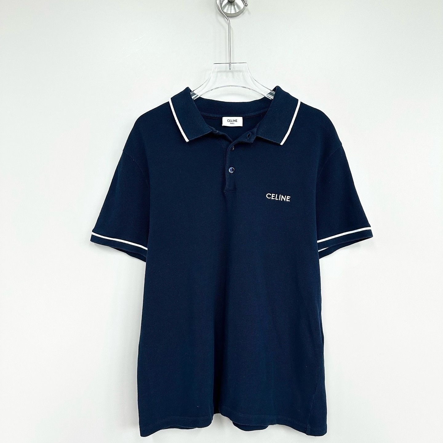 Celine Celine Embroidered Logo Polo Shirt Navy Size M Size US M / EU 48-50 / 2 - 1 Thumbnail