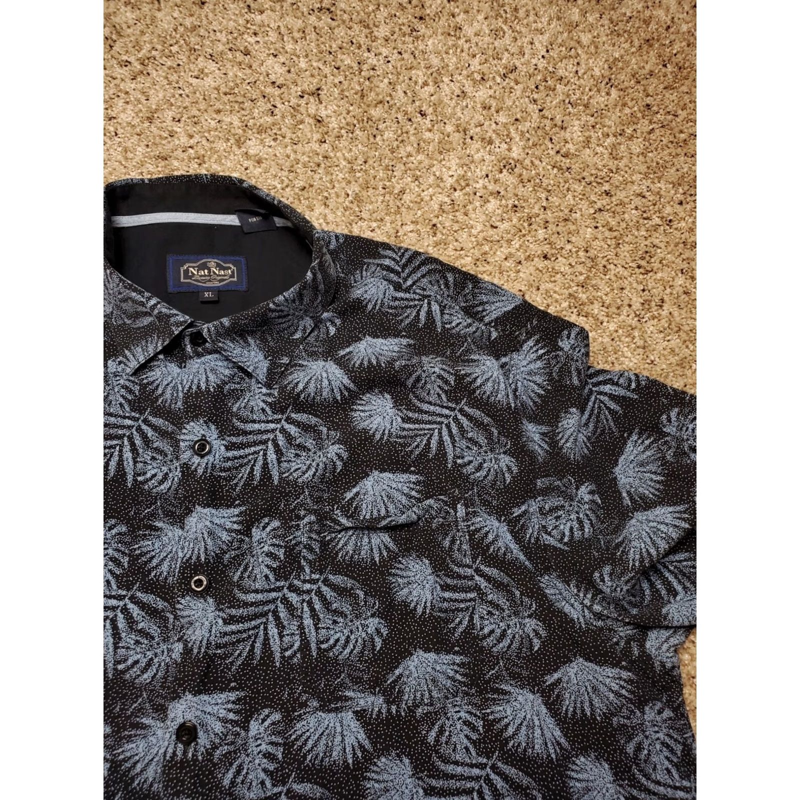 Nat Nast Nat Nast Shirt XL Mens Blue Silk Blend Palm Leaves Short Sleeve Button Up Size US XL / EU 56 / 4 - 3 Thumbnail