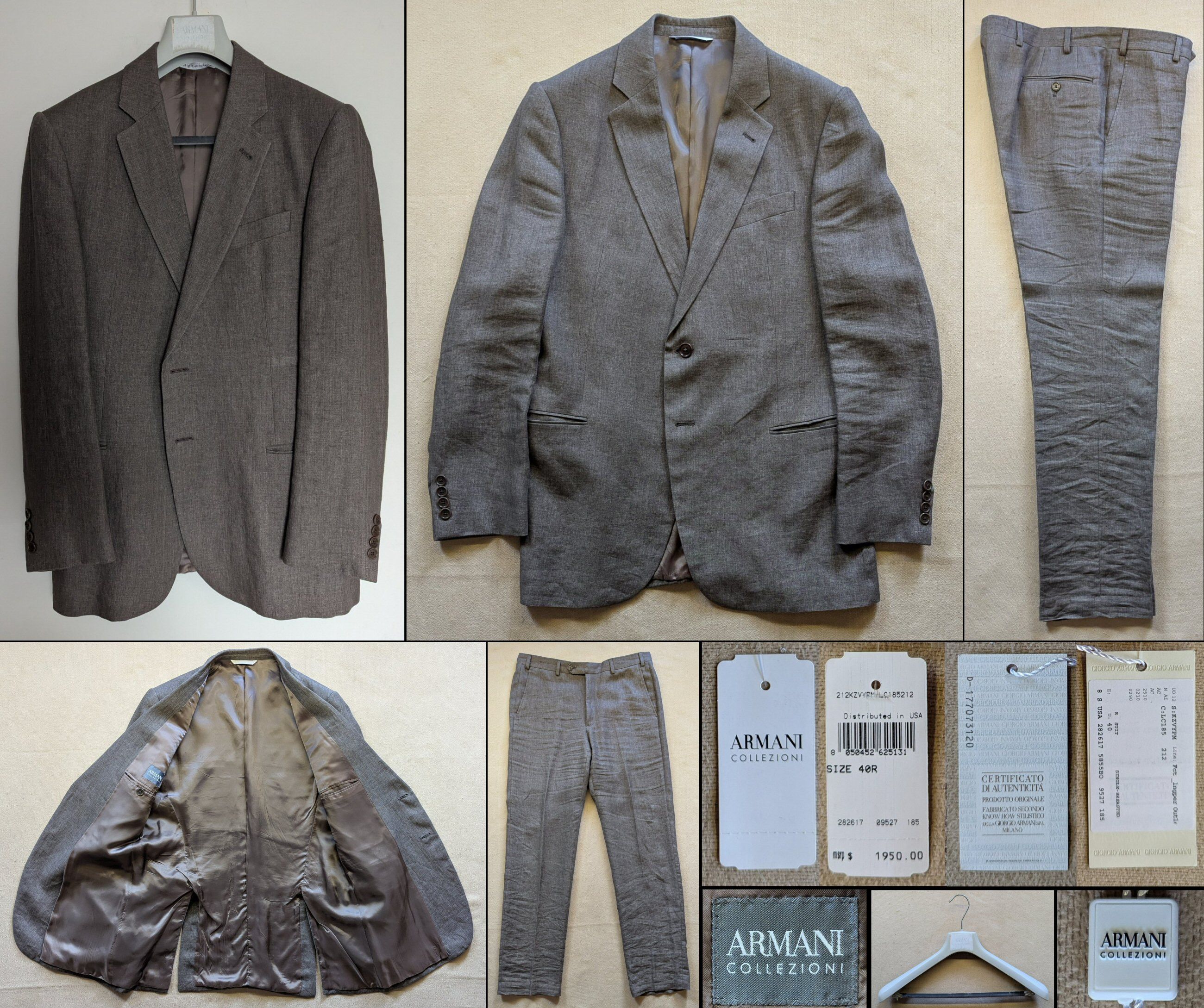 Armani Collezioni Armani 2-Button Single Breasted Beige Crinkled Suit 40R NWT Size 40R - 1 Thumbnail