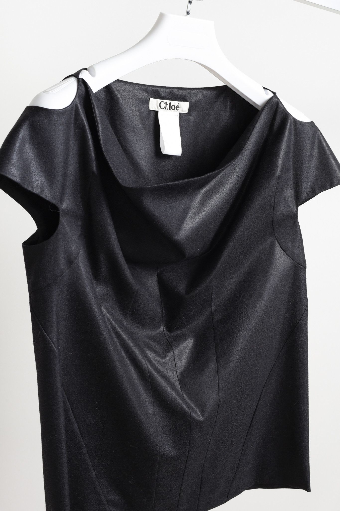Chloe Chloe Anthracite Black Wool Sculptural Cap Sleeve Blouse Size S / US 4 / IT 40 - 3 Thumbnail