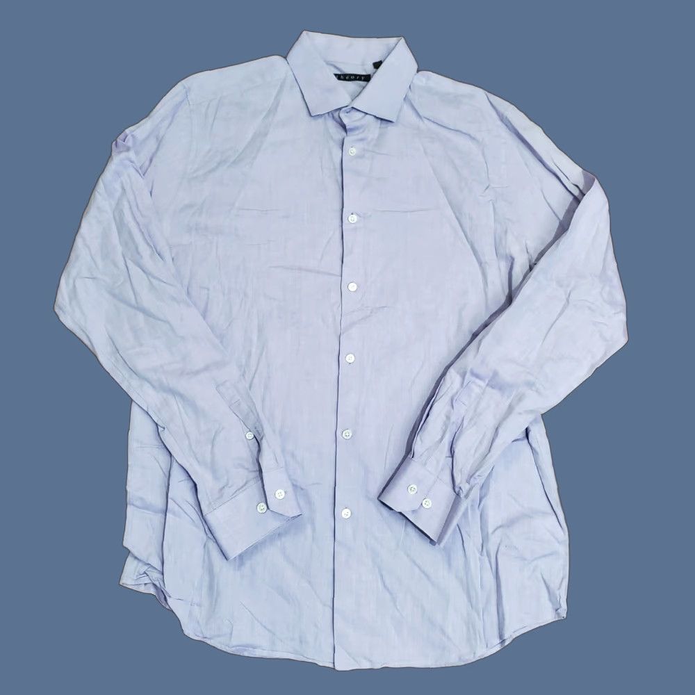 Theory Theory Shirt Mens 16.5 34/35 Purple Herringbone Dress Button Front Long Sleeve Size 42R - 1 Thumbnail