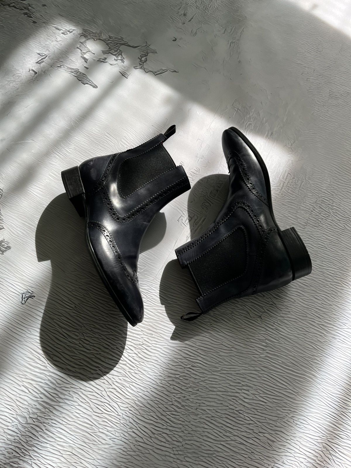 Santoni Santoni Wingtip Chelsea Ankle Boots Black Leather Women Size US 10.5 / IT 40.5 - 3 Thumbnail