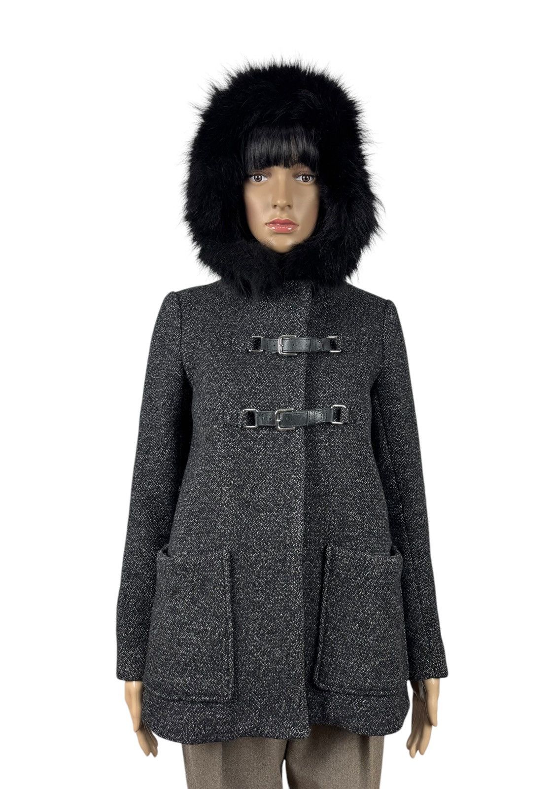 Maje Maje H13 Domino Wool Duffle Coat Fur Coyote Trim size 36 Size XS / US 0-2 / IT 36-38 - 4 Thumbnail
