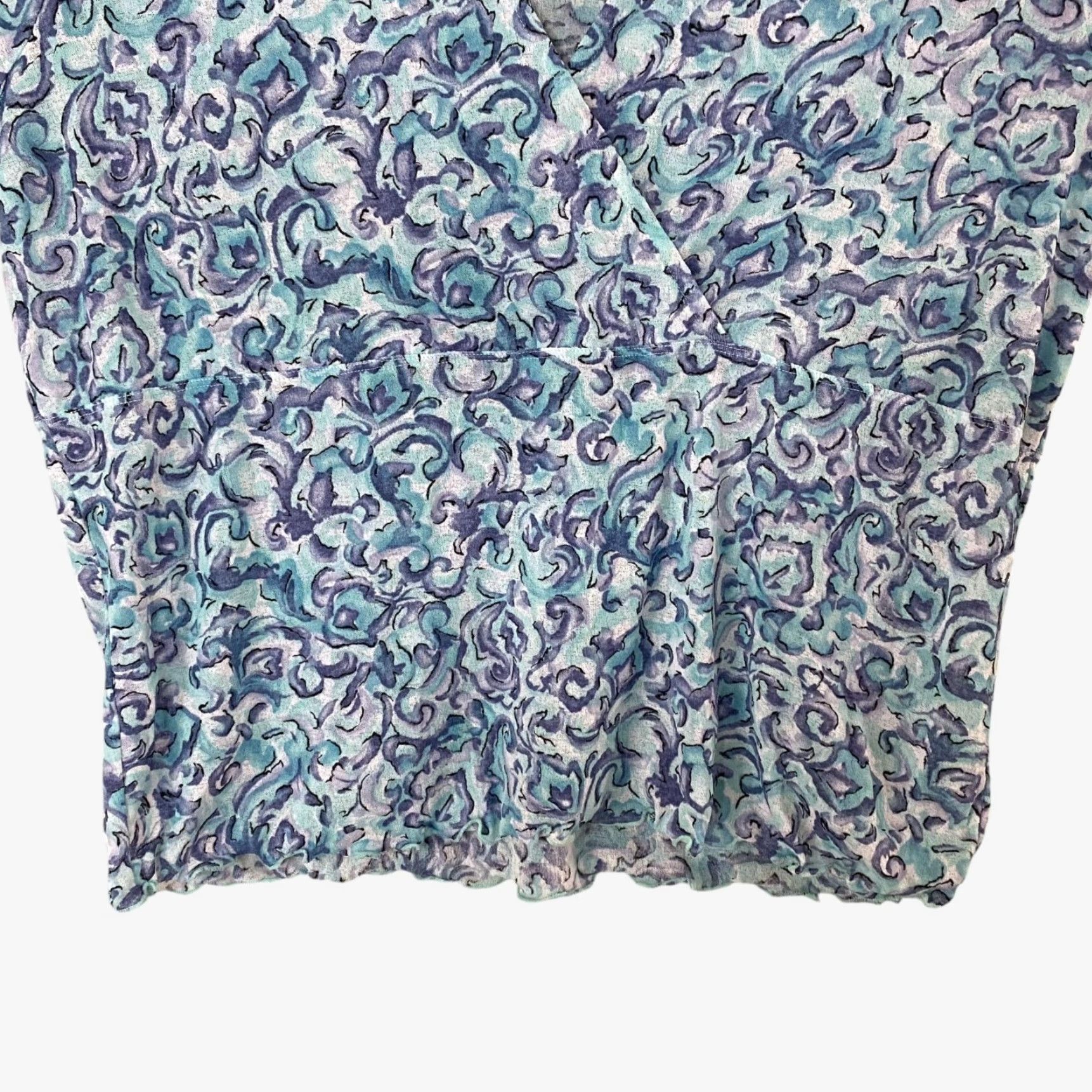 J. Jill J.Jill Blouse Women's XL V-Neck Ruffled Blue Watercolor Abstract Print Shirt Size XL / US 12-14 / IT 48-50 - 6 Thumbnail