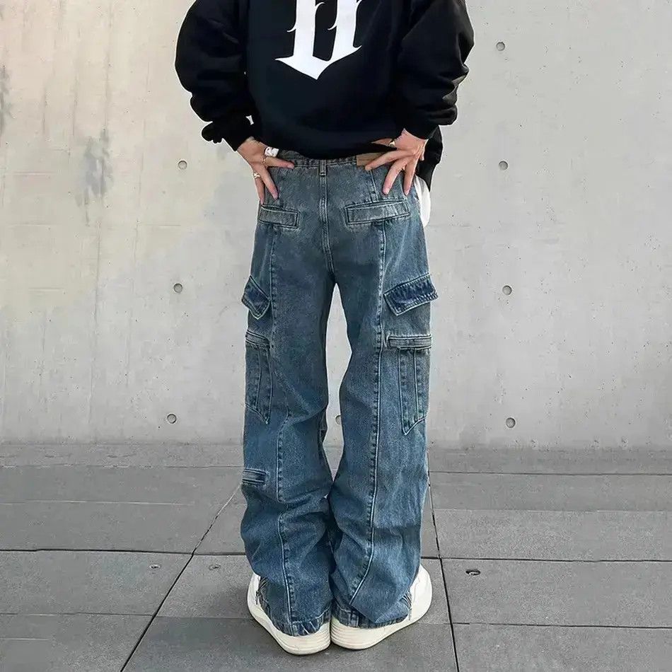 Japanese Brand Cargo Jeans Big Pocket Loose Vaqueros Pantalones Hombre Size US 32 / EU 48 - 6 Thumbnail