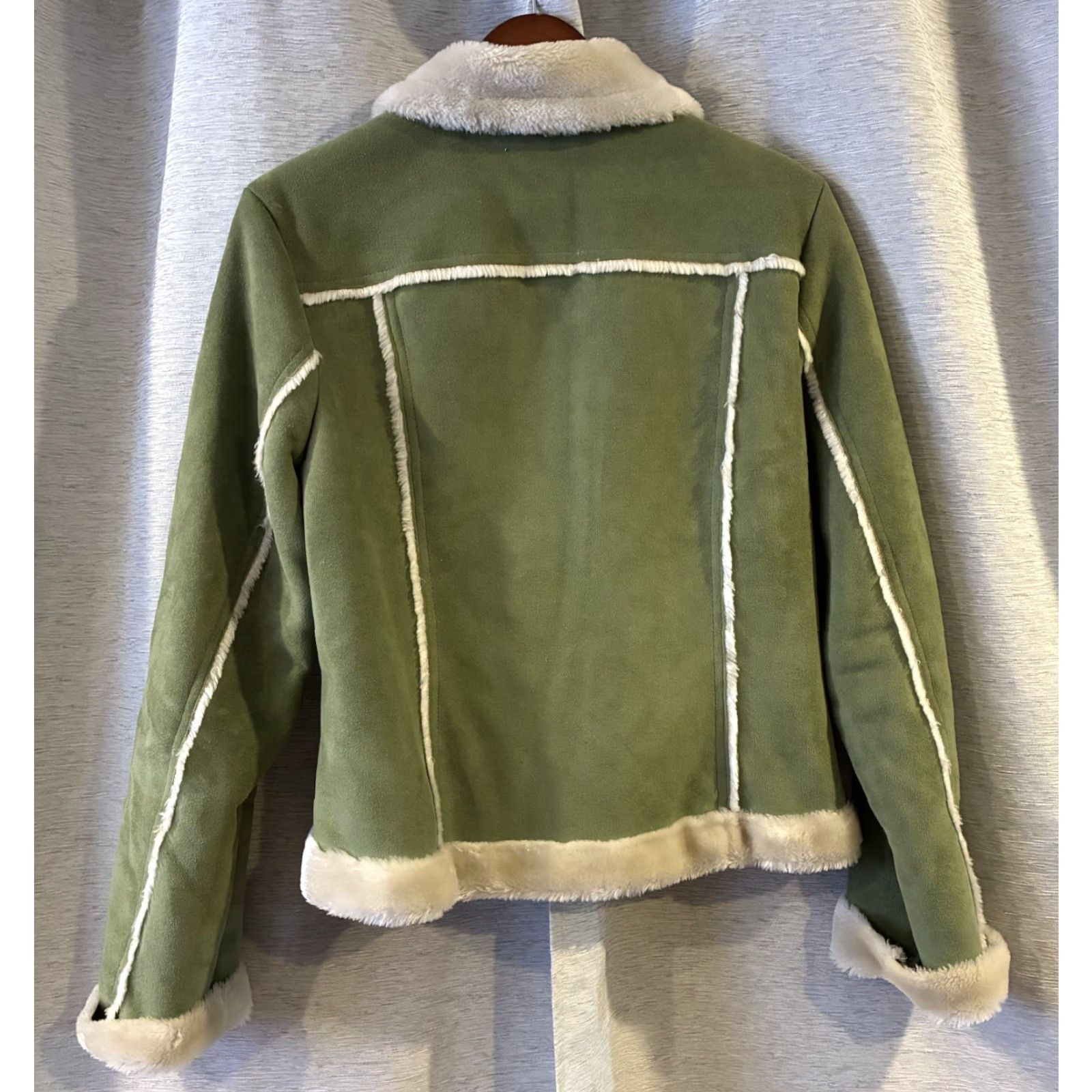 Penn VINTAGE Braetan Coat Womens M Green Faux Suede Fur Collar Boho Hippie 80s 90s 70s 60s Vintage Basic Jacket Pockets Collared Fall Winter Size M / US 6-8 / IT 42-44 - 4 Thumbnail