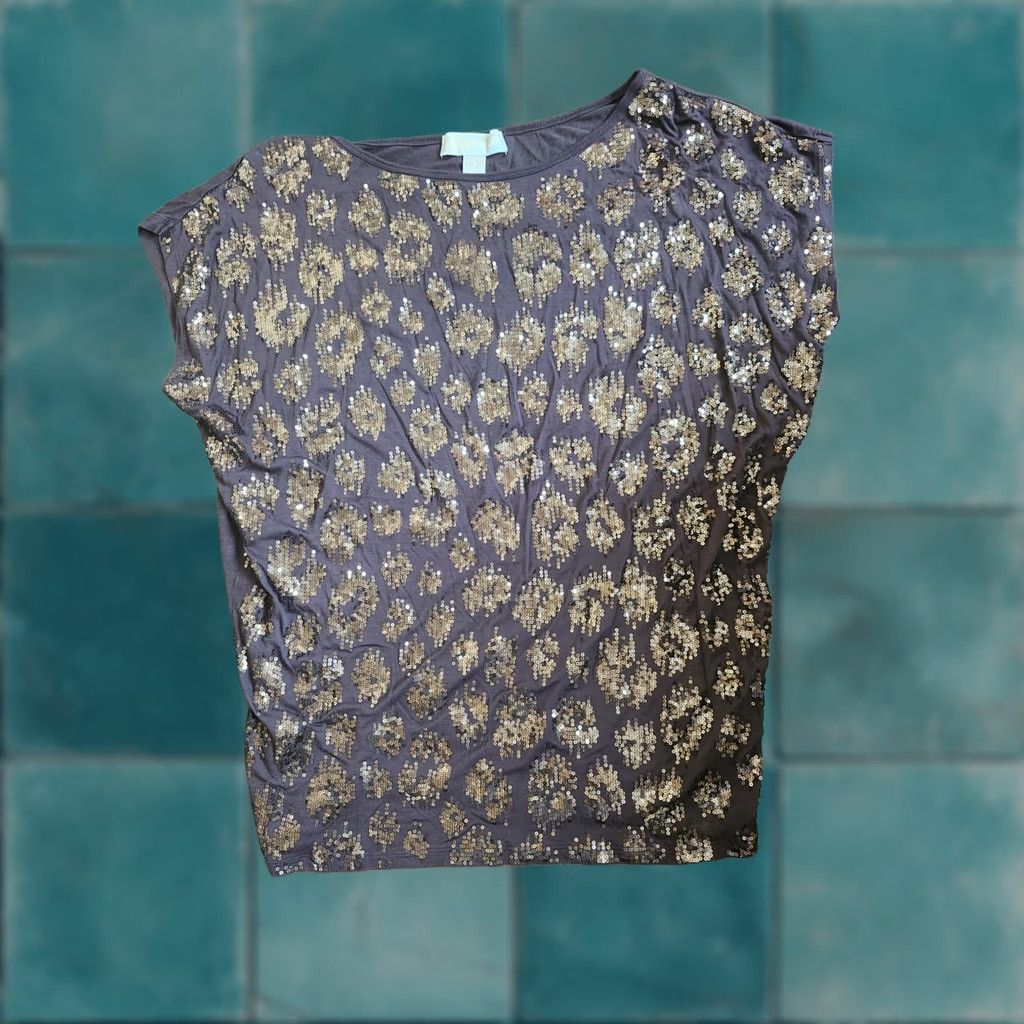 Michael Kors Michael Kors Women's Blouse - Floral Brown - Size L - Short Sleeve - Pullover - Regular Fit - All Seasons - Women Size L / US 10 / IT 46 - 1 Thumbnail