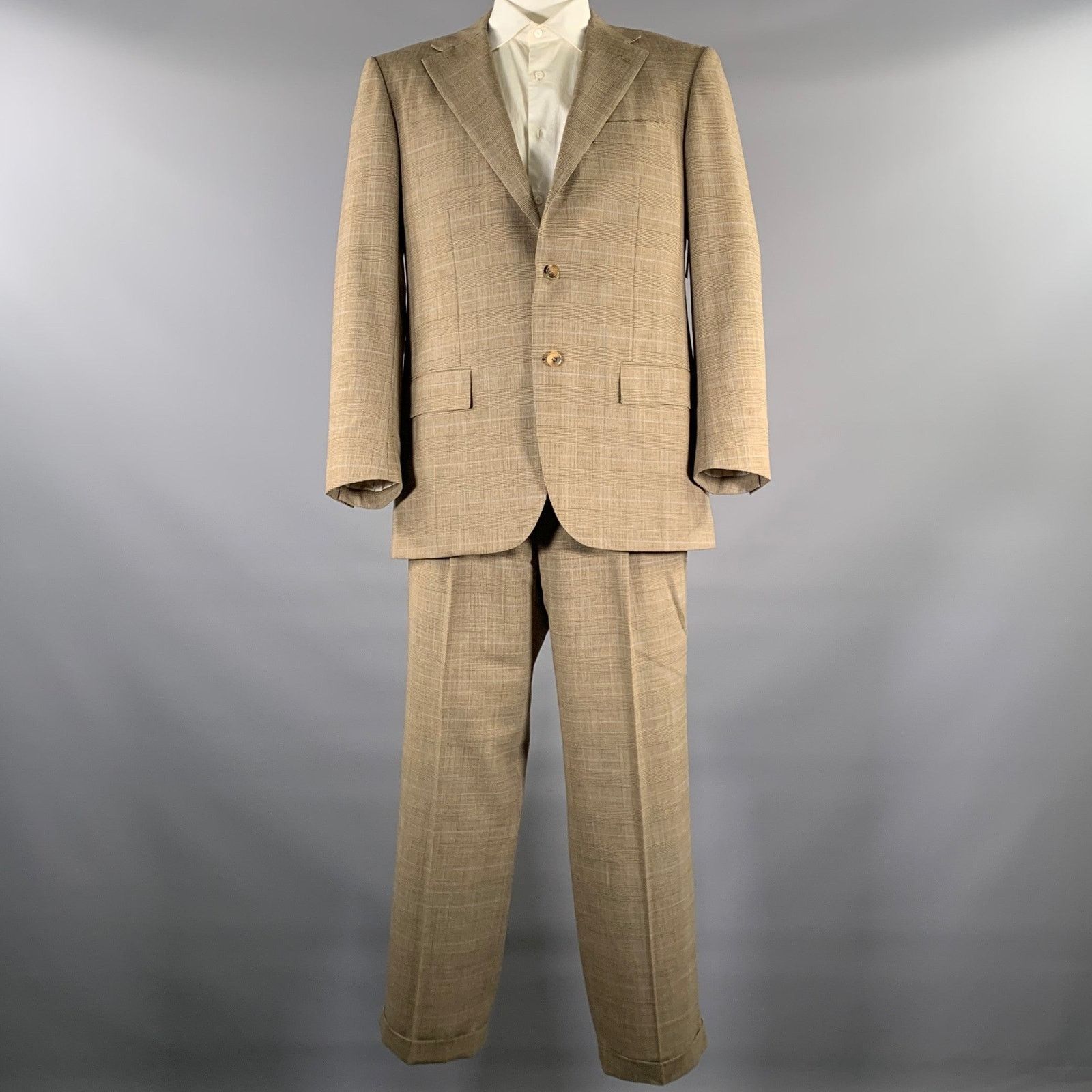 Kiton KITON Size 420 Brown Blue Plaid Wool Notch Lapel Suit Size 42R - 2 Thumbnail
