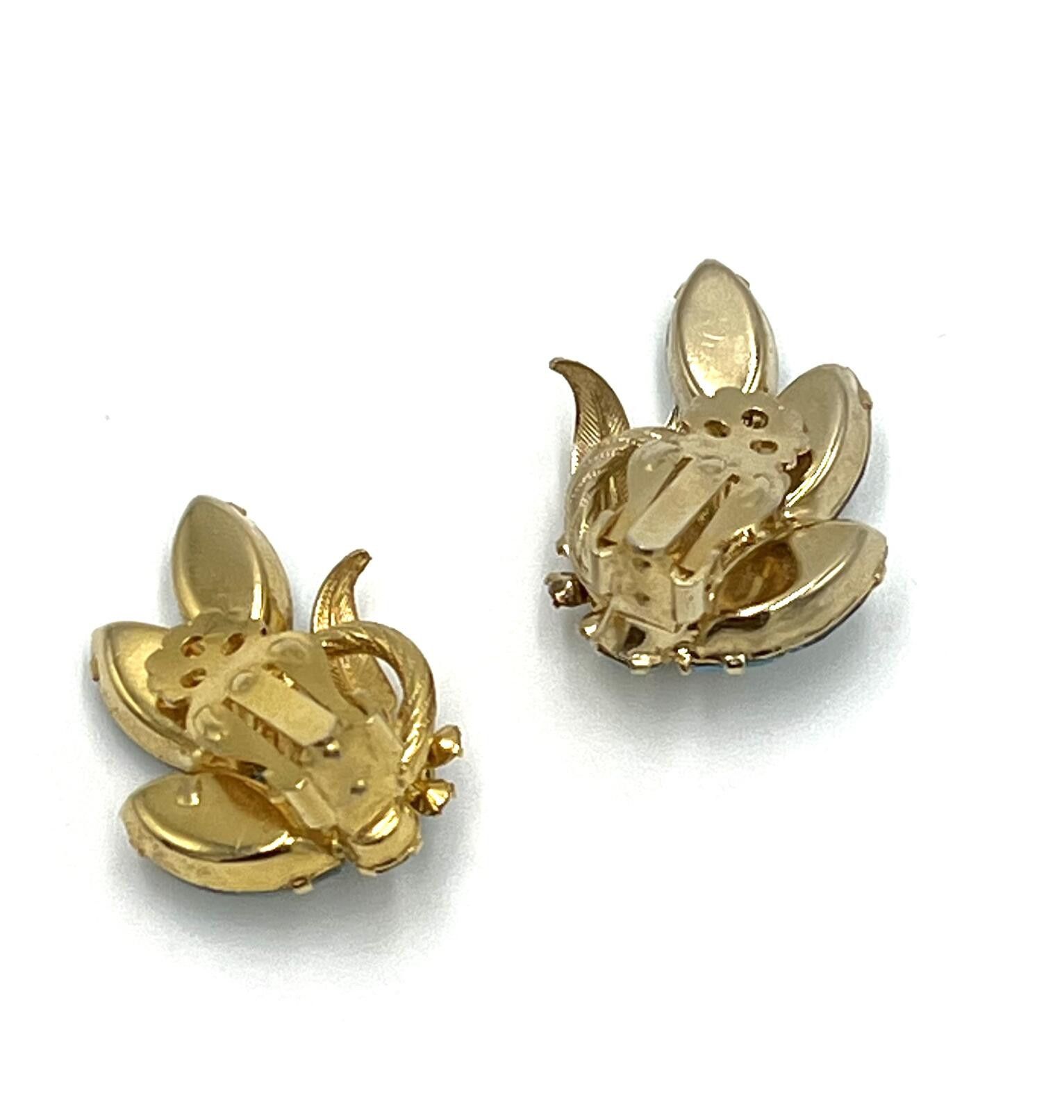 Alexander Julian Juliana Blue Green Rhinestone Glower Floral Clip-On Earrings Size ONE SIZE - 5 Thumbnail