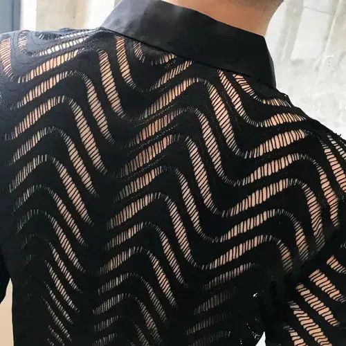 Other Striped Shirt Summer Men Transparent Lace Cutout Shirt Size US M / EU 48-50 / 2 - 4 Thumbnail