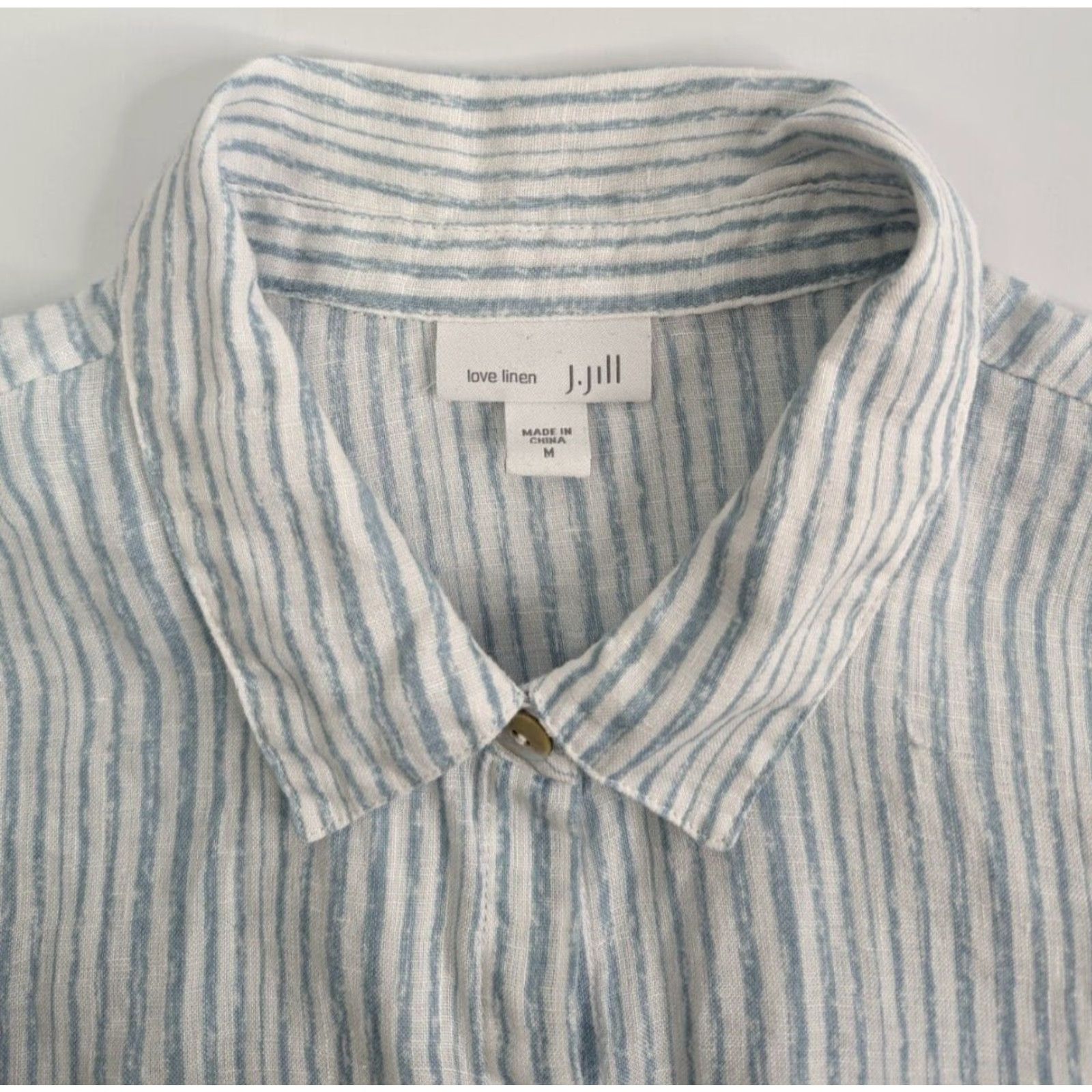 J. Jill J. Jill Button-Up Linen Shirt Long Sleeve Blue Stripe White Love Collection Medium Woman Shirt Top Adult M Size M / US 6-8 / IT 42-44 - 6 Thumbnail
