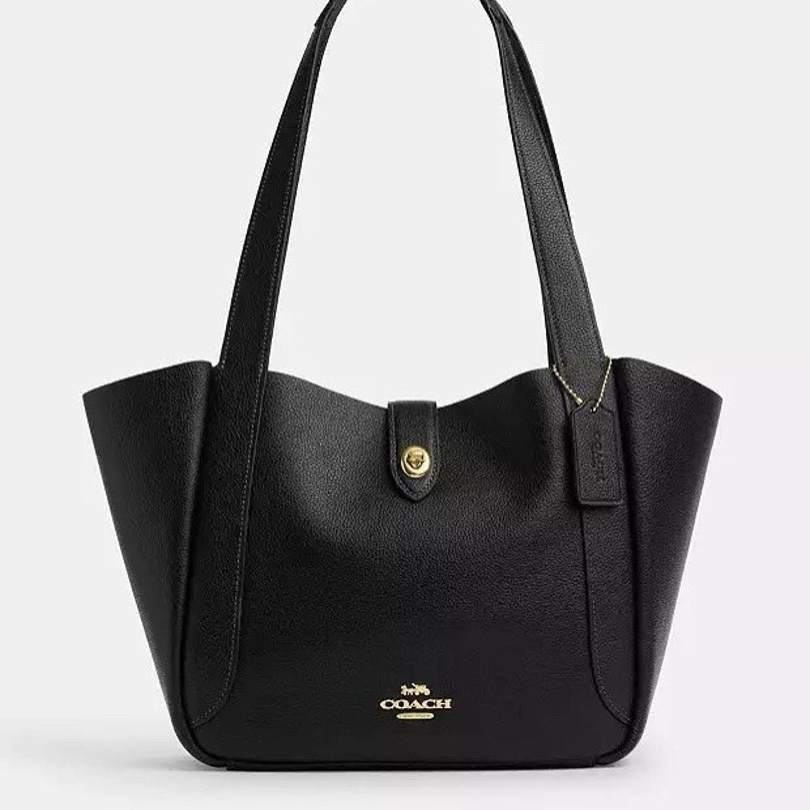 Coach NWT COACH Hadley Turnlock Tote Bag Leather Gold/Black CAL17 Size ONE SIZE - 5 Thumbnail